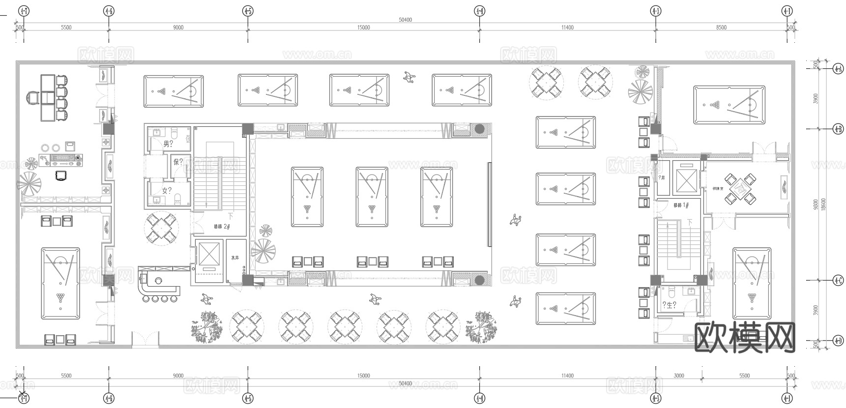 1200平台球室 最新平面施工图合集cad施工图