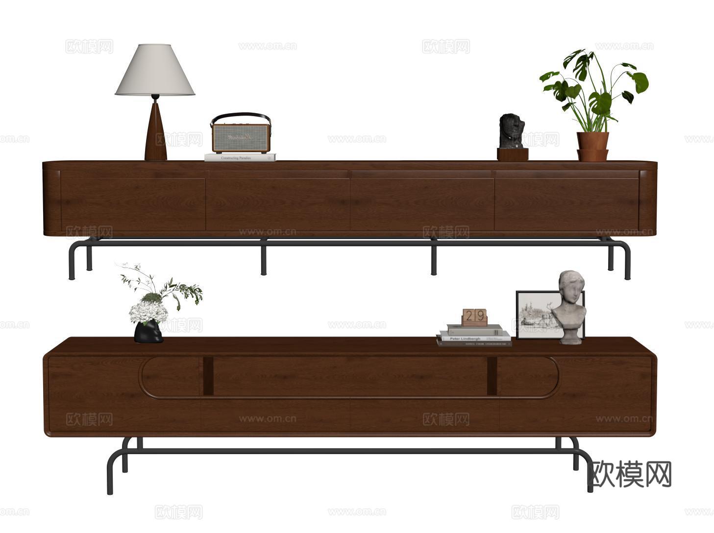 意式中古电视柜 实木电视机柜su模型