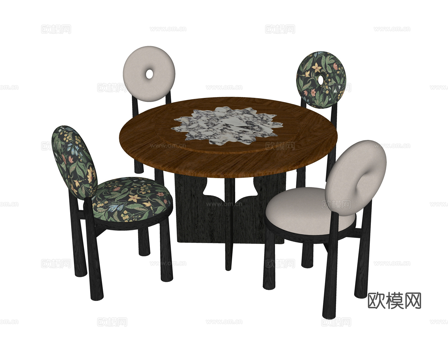 现代餐桌椅 圆形餐桌 餐椅su模型