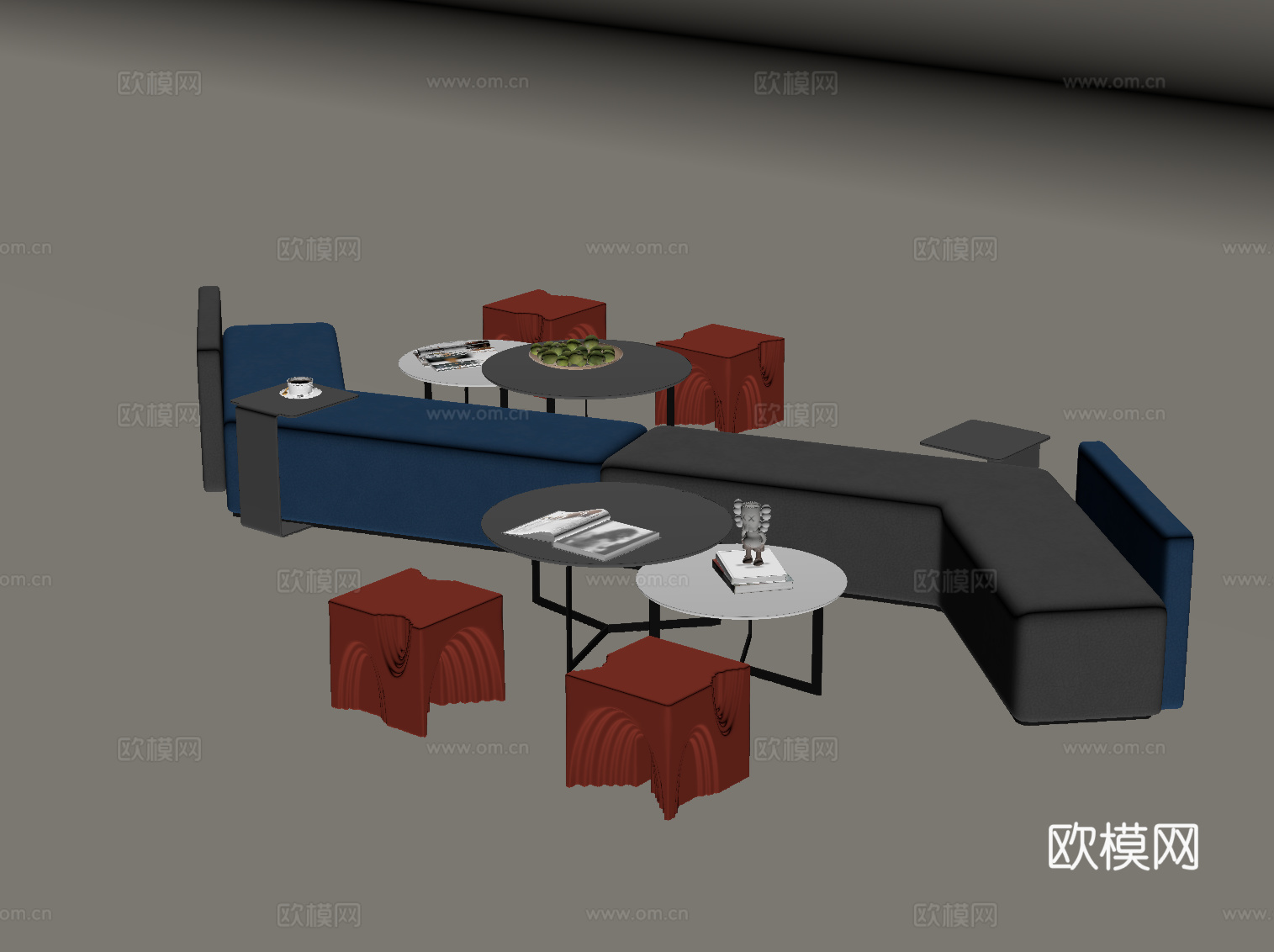 现代卡座 休闲桌椅su模型