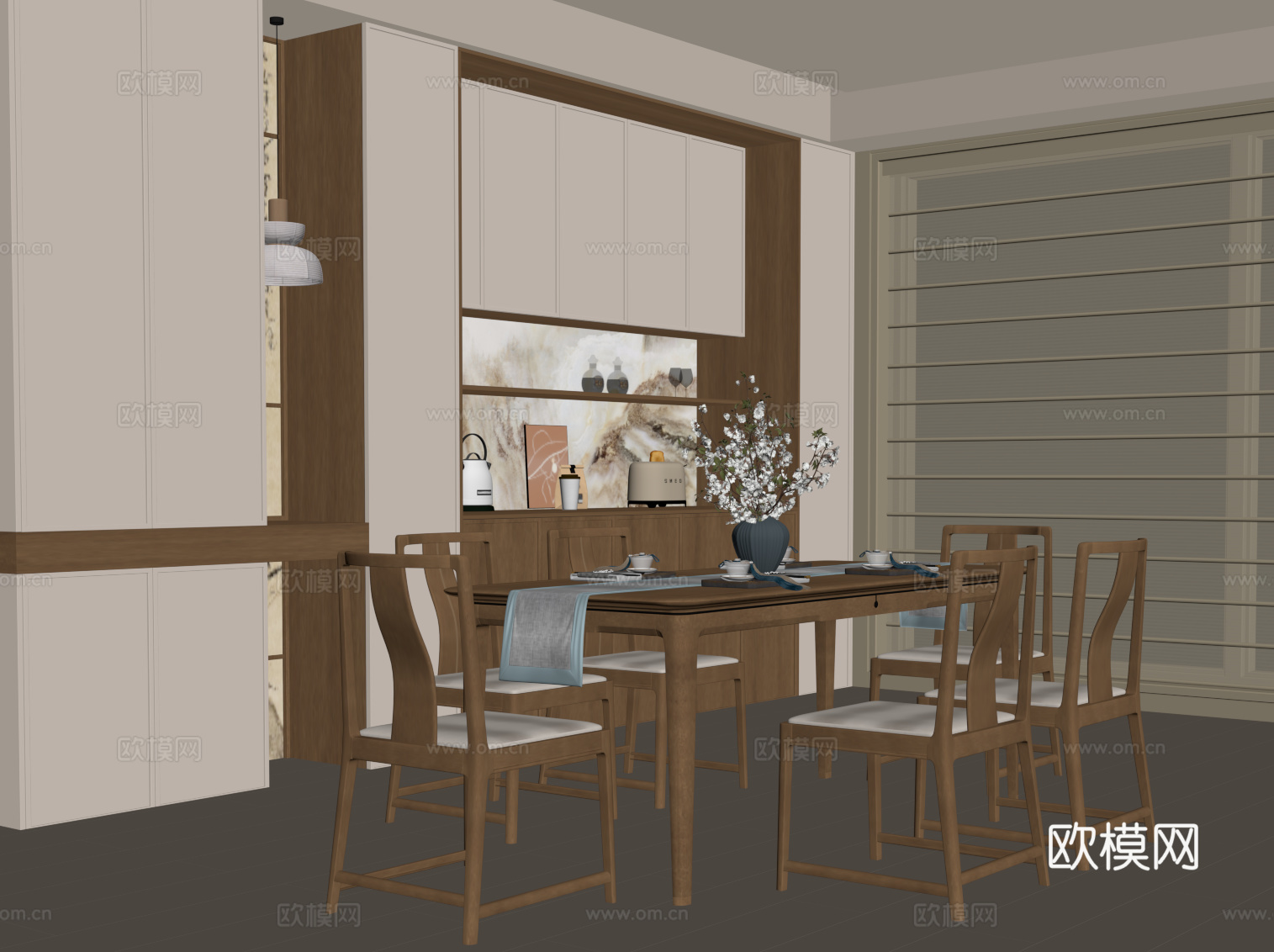 新中式餐厅su模型