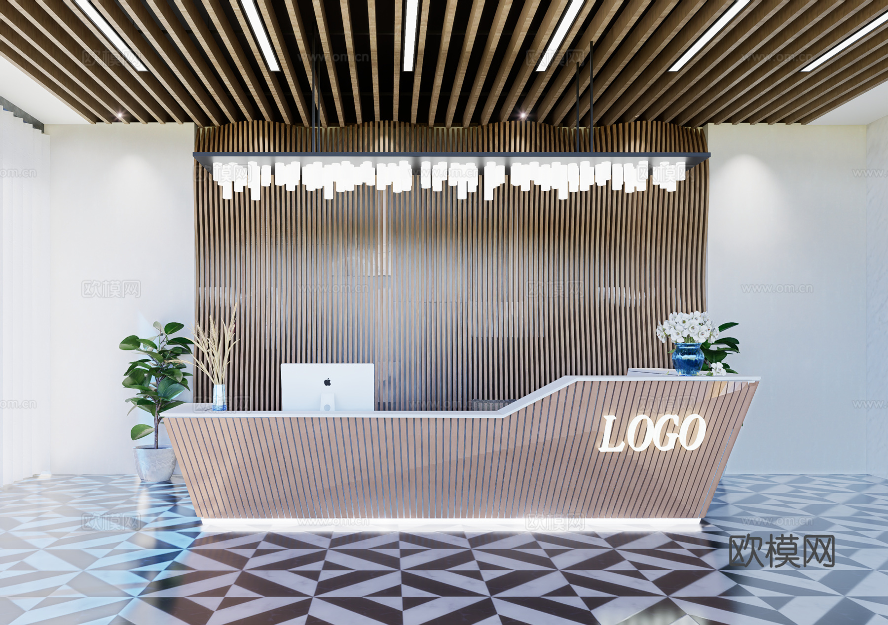 现代简约办公室前台接待台su模型