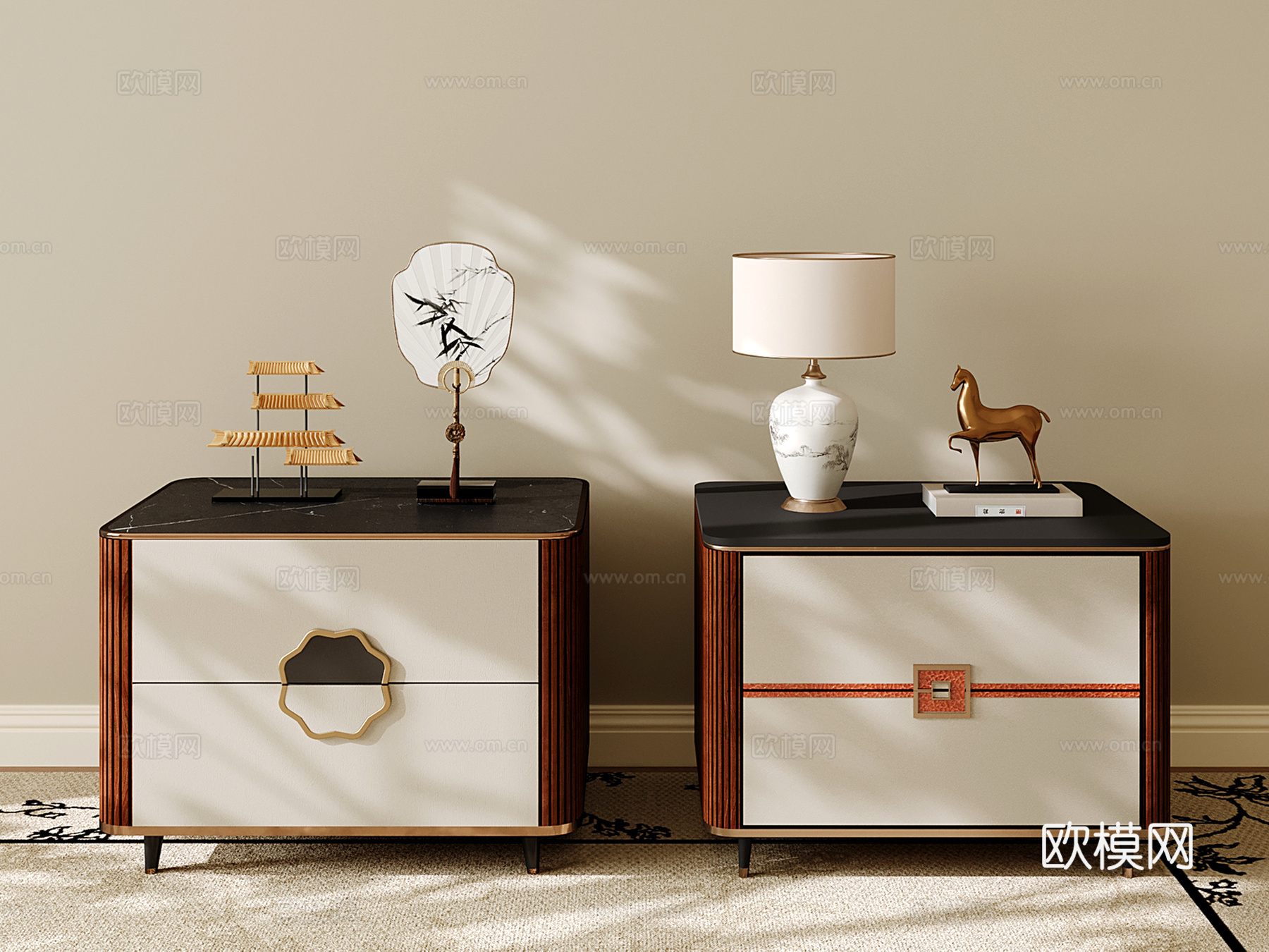 新中式床头柜su模型