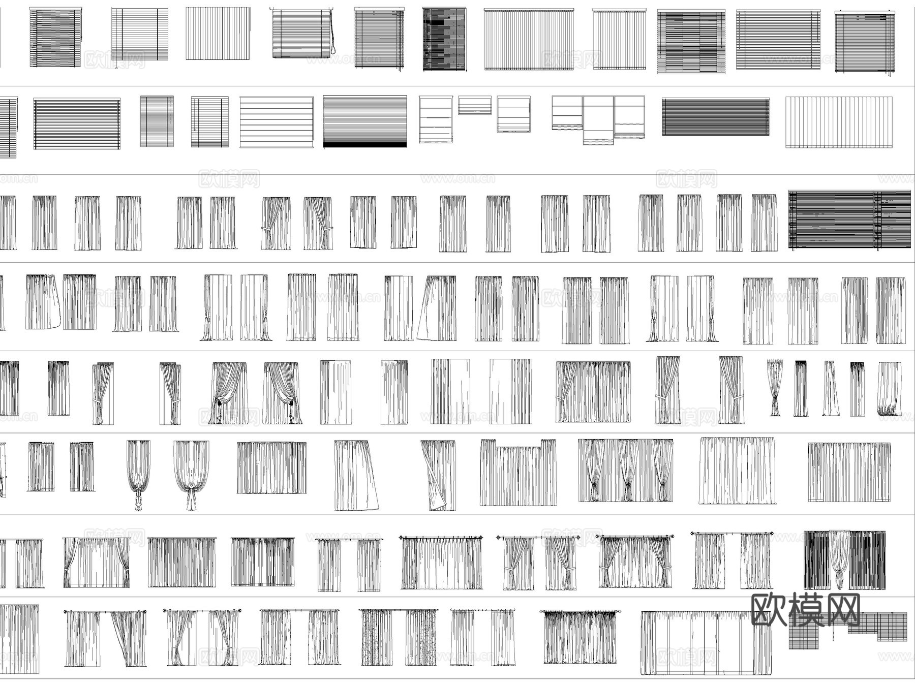 窗帘 卷帘 竹帘 百叶帘 罗马帘cad施工图