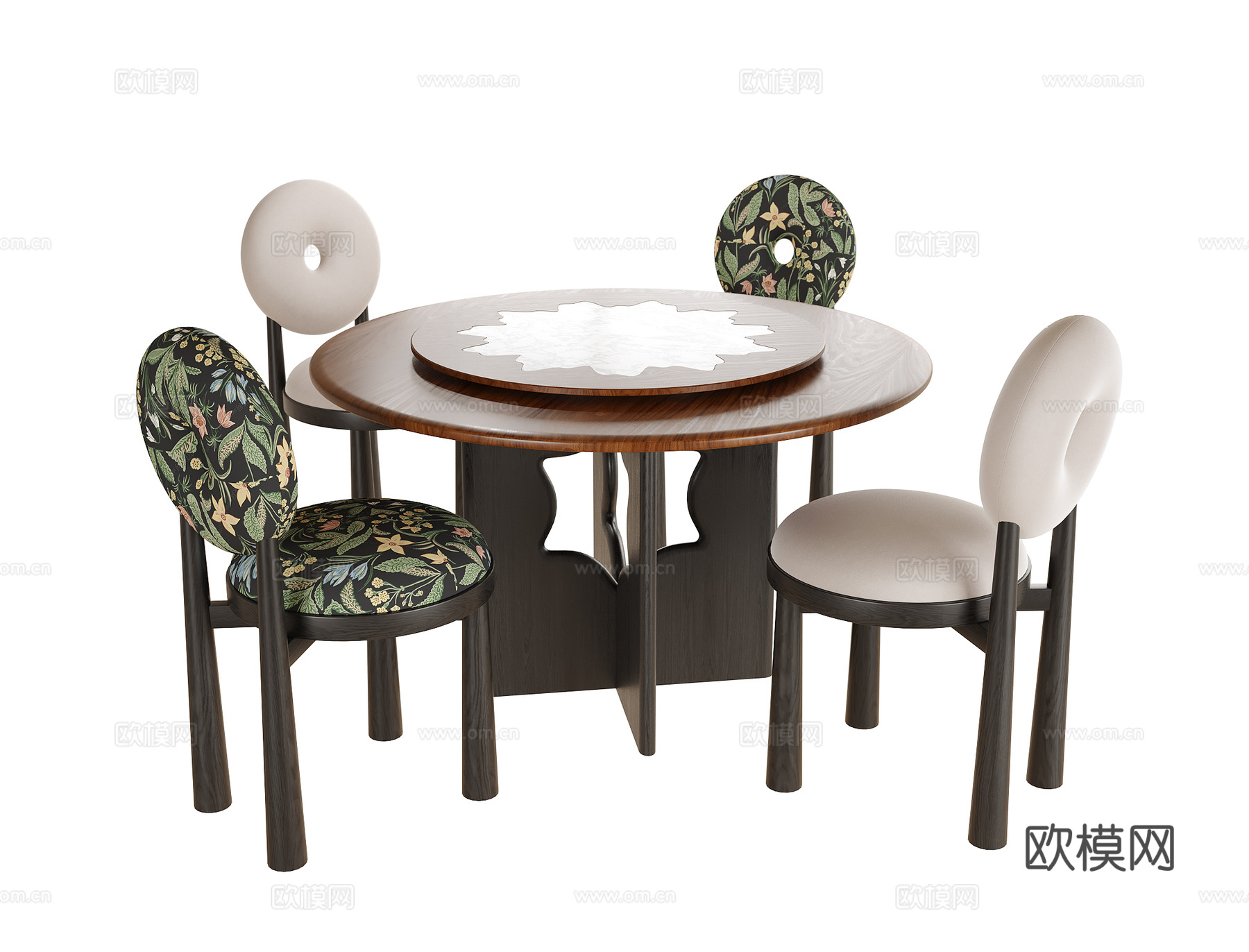 现代餐桌椅 圆形餐桌 餐椅su模型