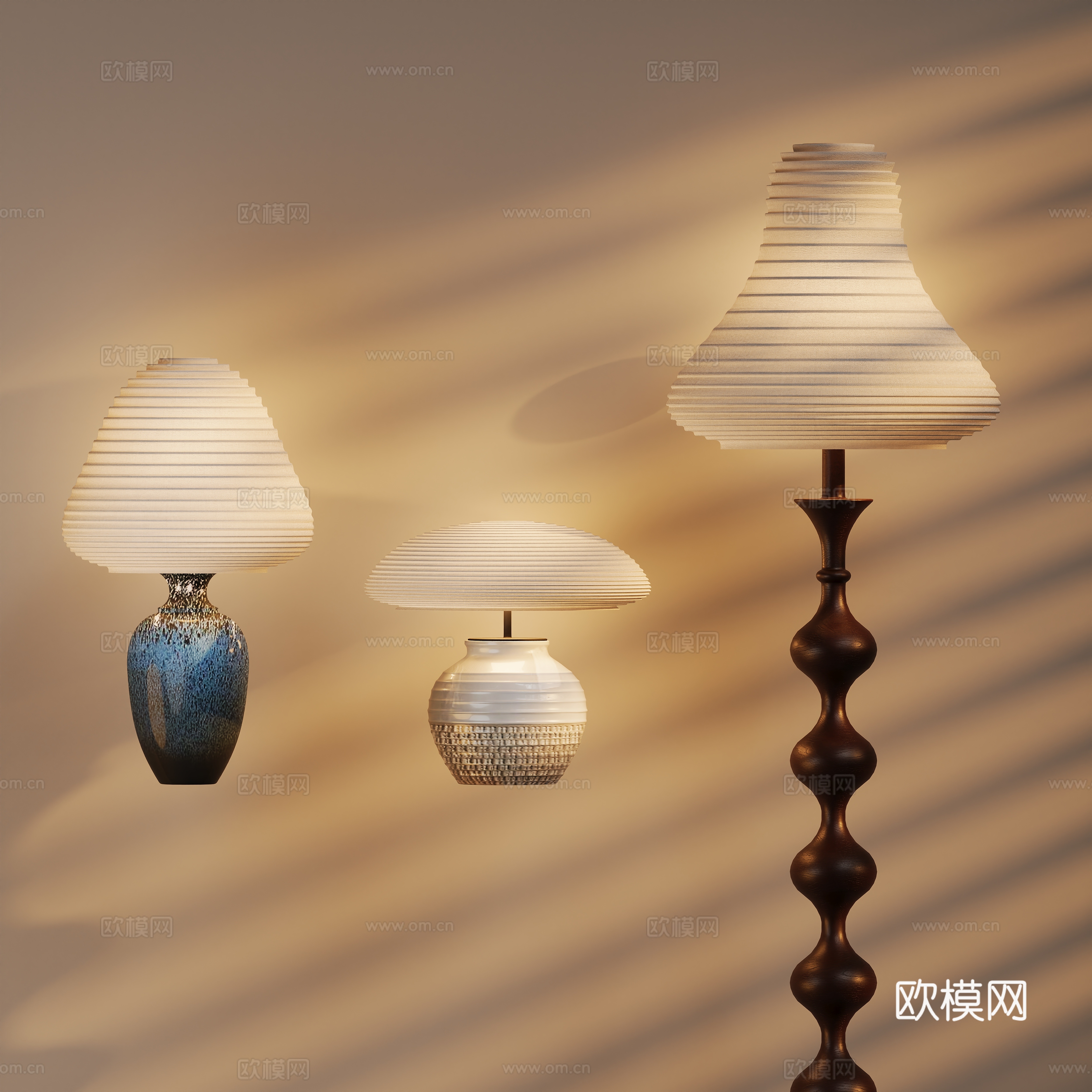 中古侘寂台灯落地灯su模型