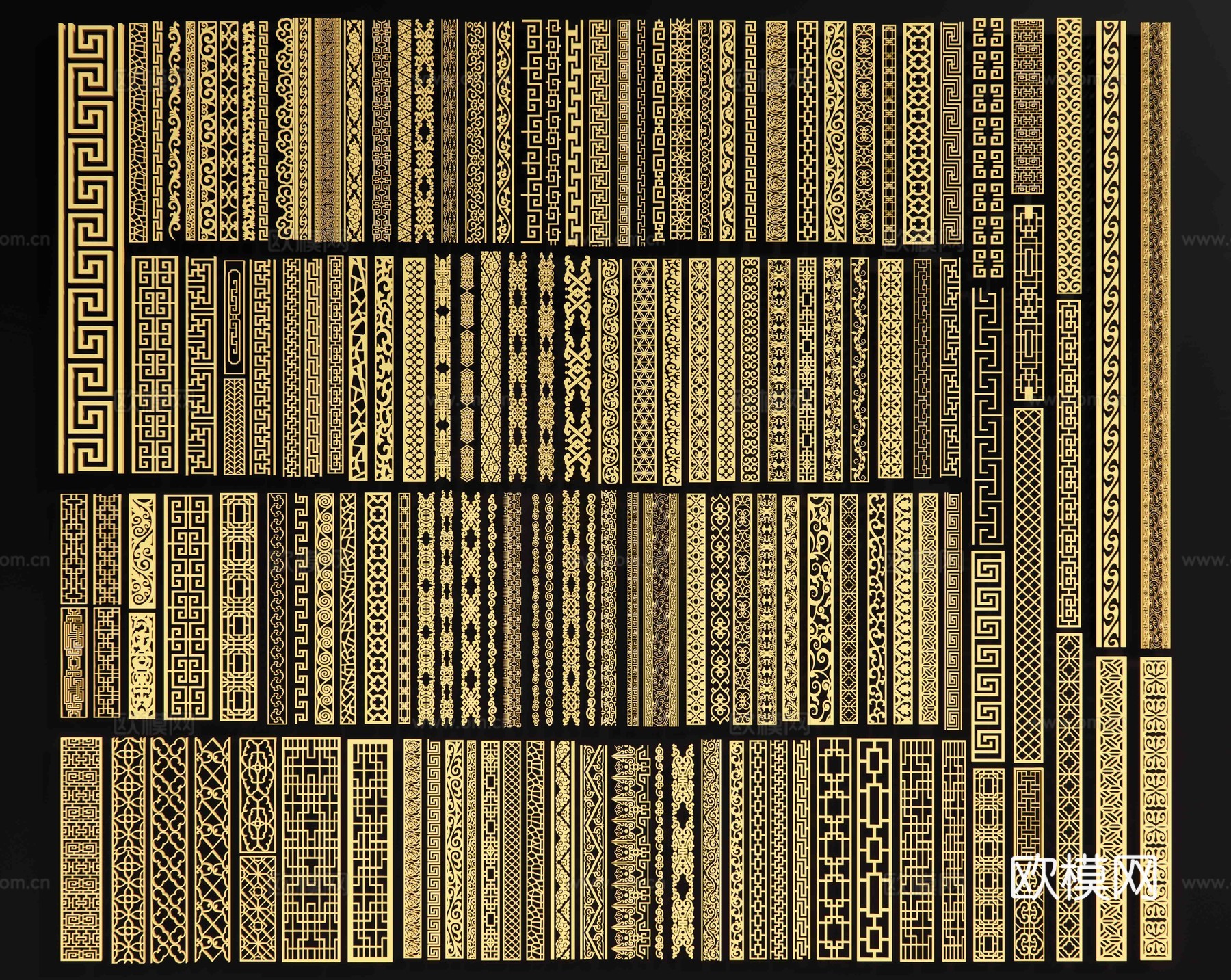 中式雕花 仿古雕花 回形纹 圈边花纹 古建装饰花雕 窗格角花su模型su模型