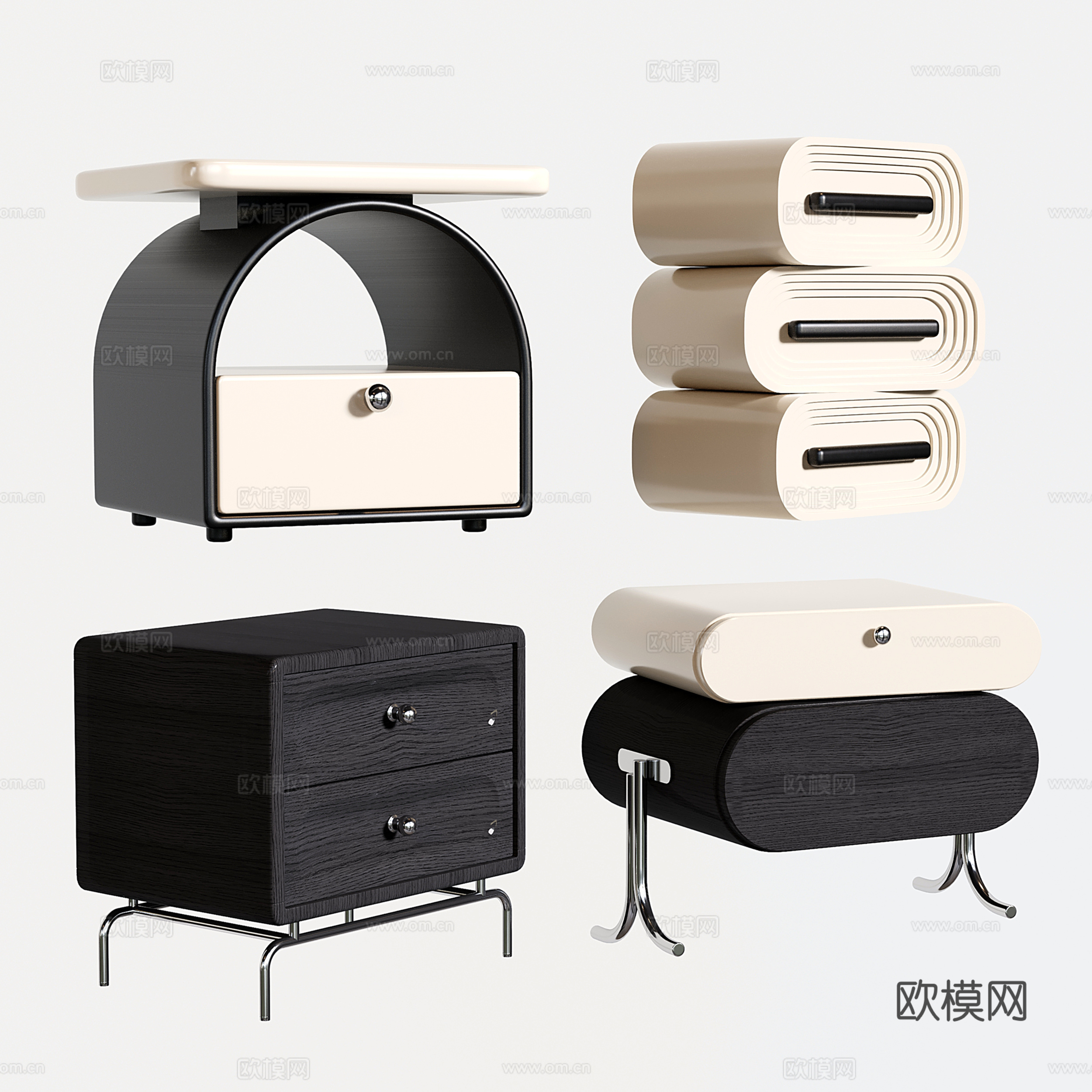 奶油风床头柜 现代床头柜su模型