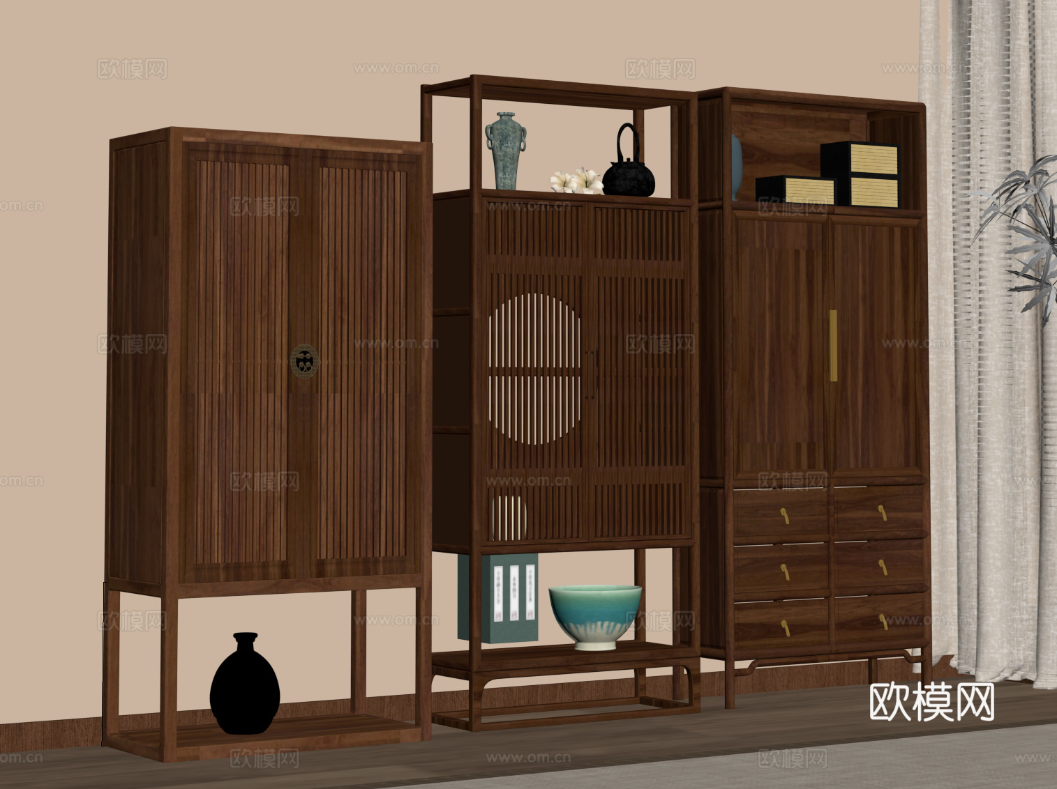 新中式博古架su模型