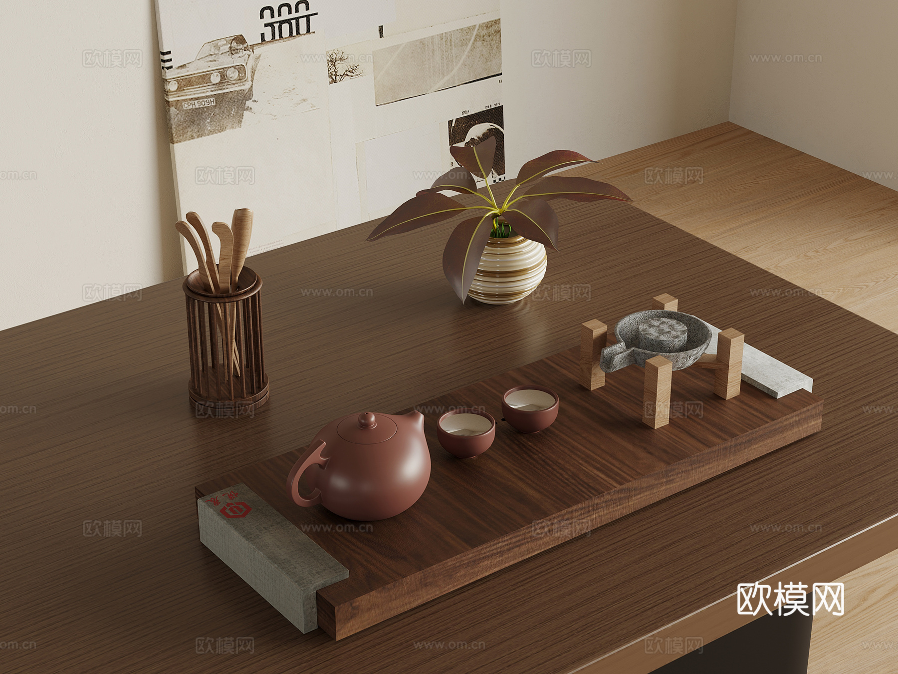 新中式摆件 茶杯茶壶 茶具su模型