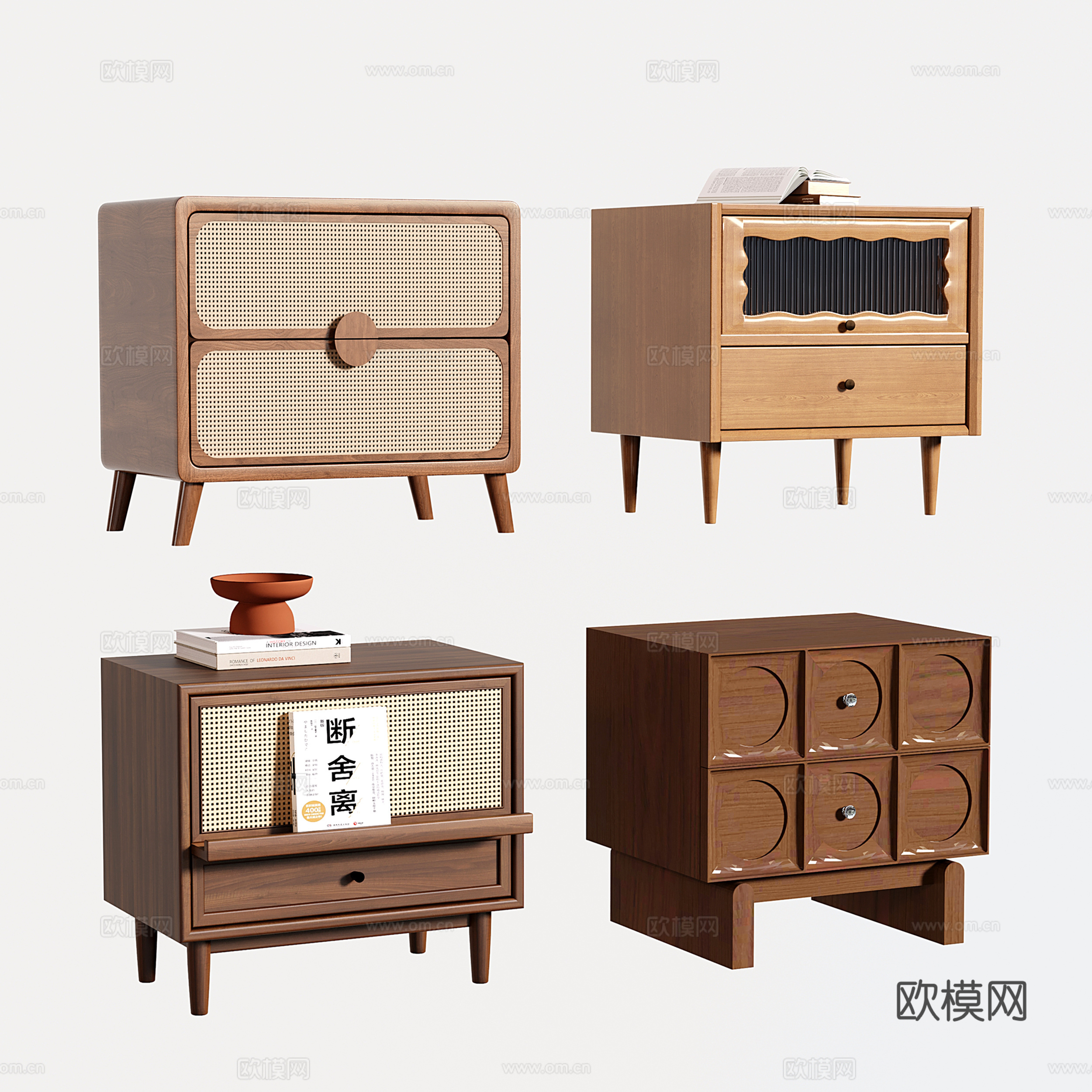 复古床头柜 法式木质床头柜su模型