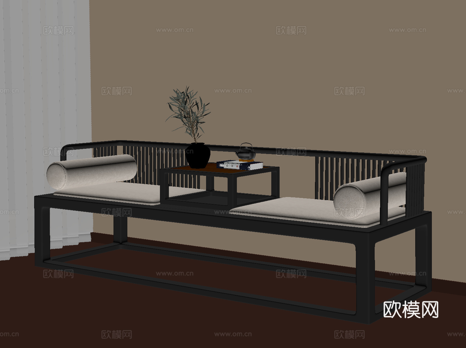 新中式罗汉床su模型