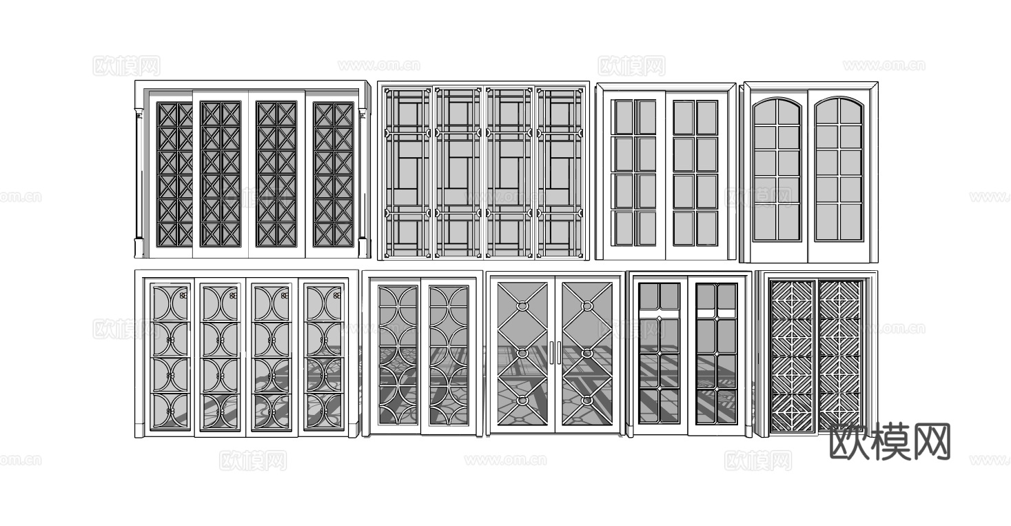 现代室内木门推拉门滑门su模型