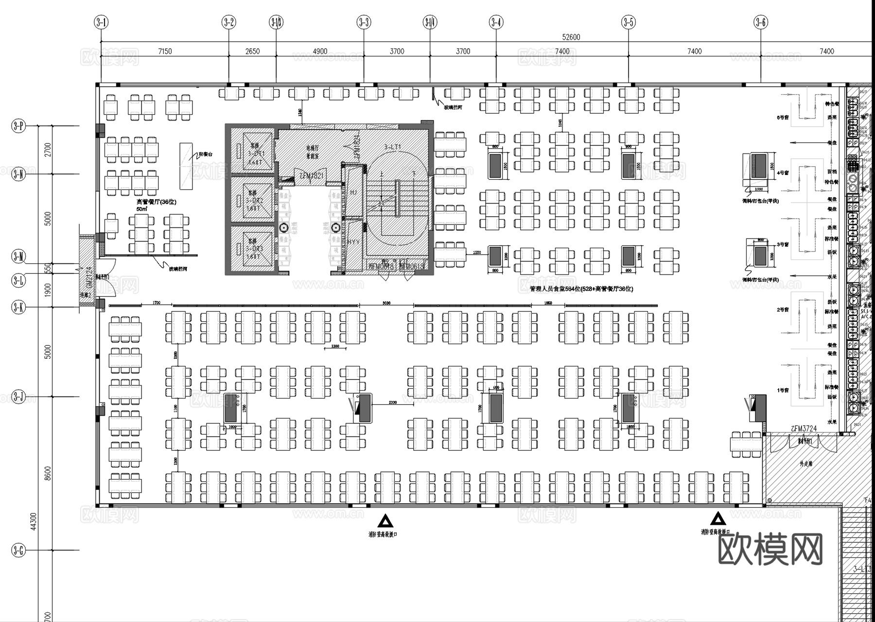 企业员工食堂餐厅施工图cad施工图