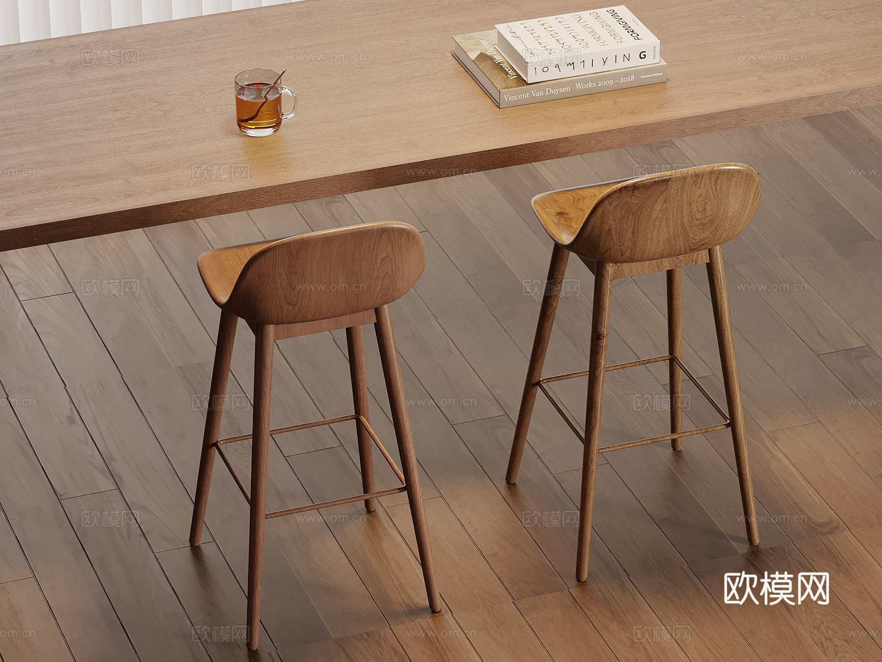 现代中古风吧凳 吧椅su模型