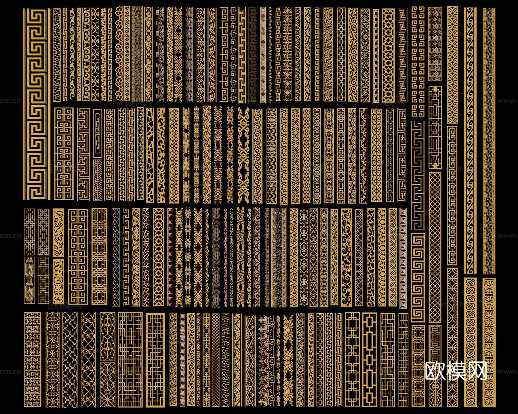 中式雕花 仿古雕花 回形纹 圈边花纹 古建装饰花雕 窗格角花su模型su模型