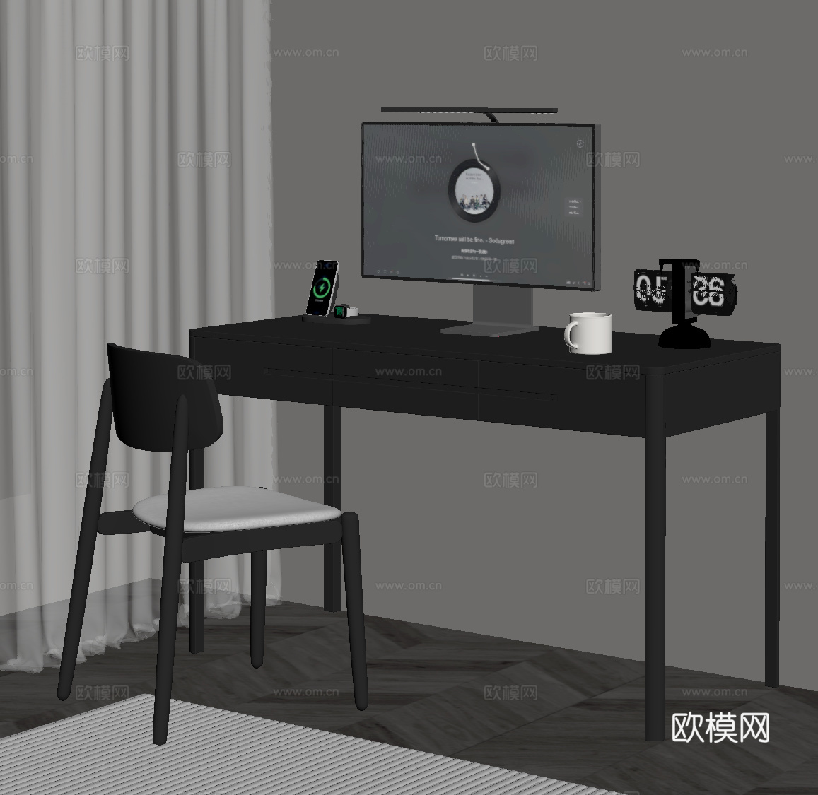 现代意式书桌su模型