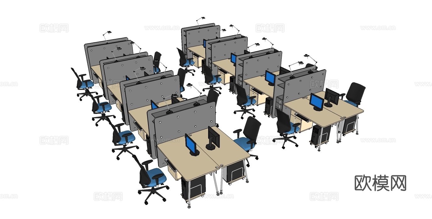 办公桌 办公椅 文件柜 员工办公桌su模型