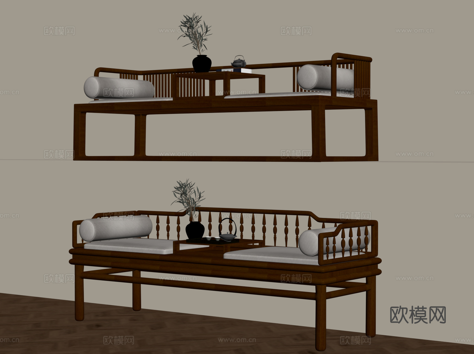 新中式罗汉床su模型