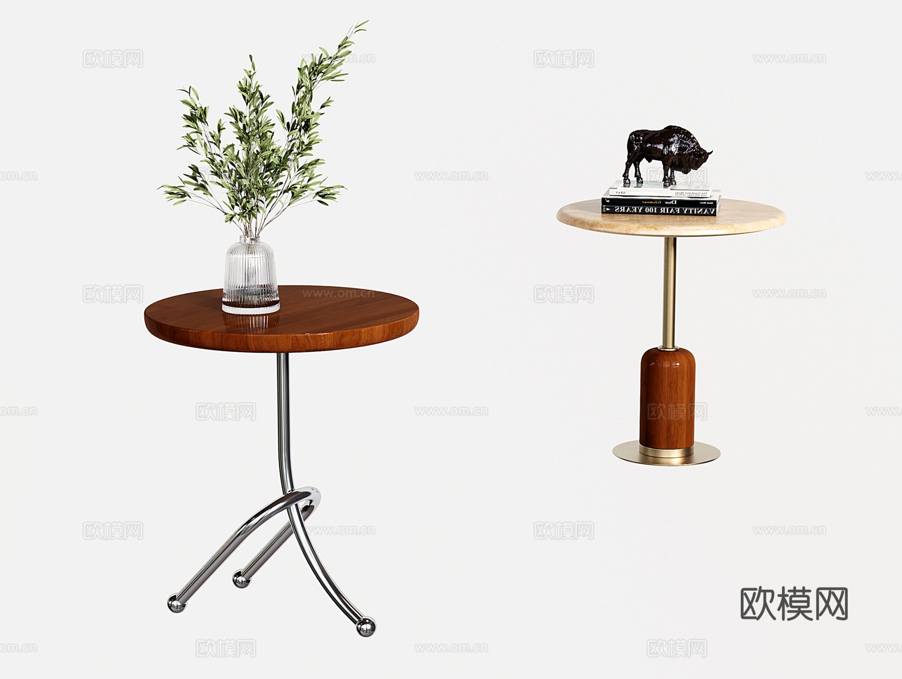 现代轻奢边几 中古小圆几 角几 金属小茶几 沙发边几su模型