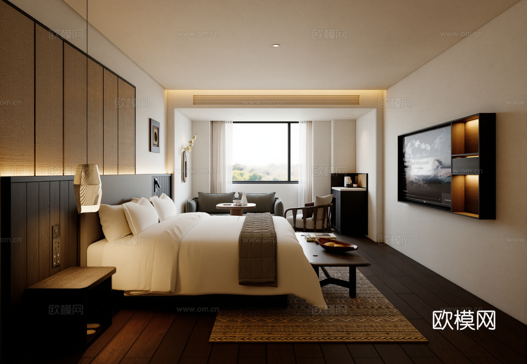 中古风酒店客房 卧室su模型su模型