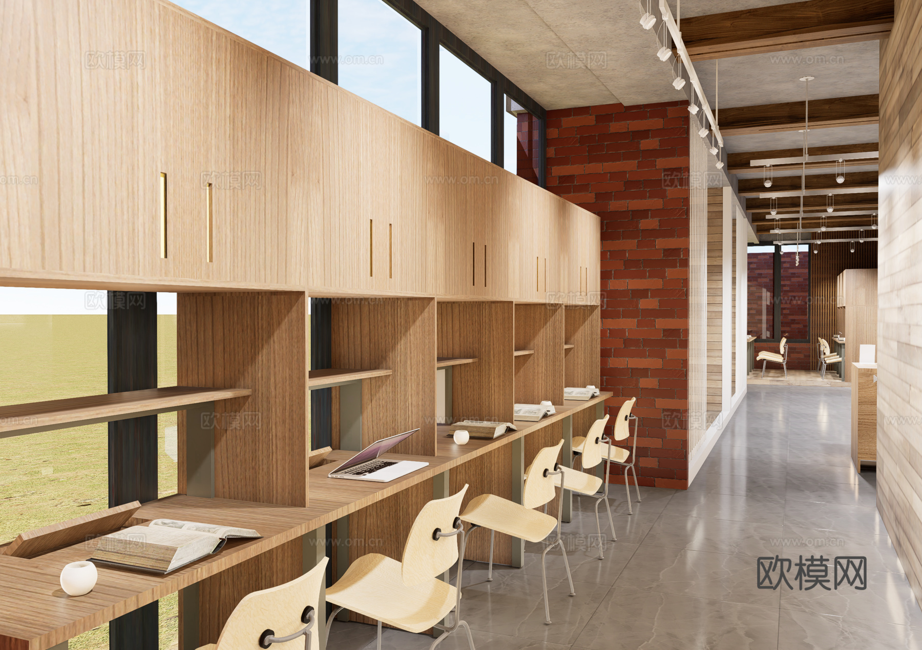 现代简约自习室 自修室 学习空间su模型