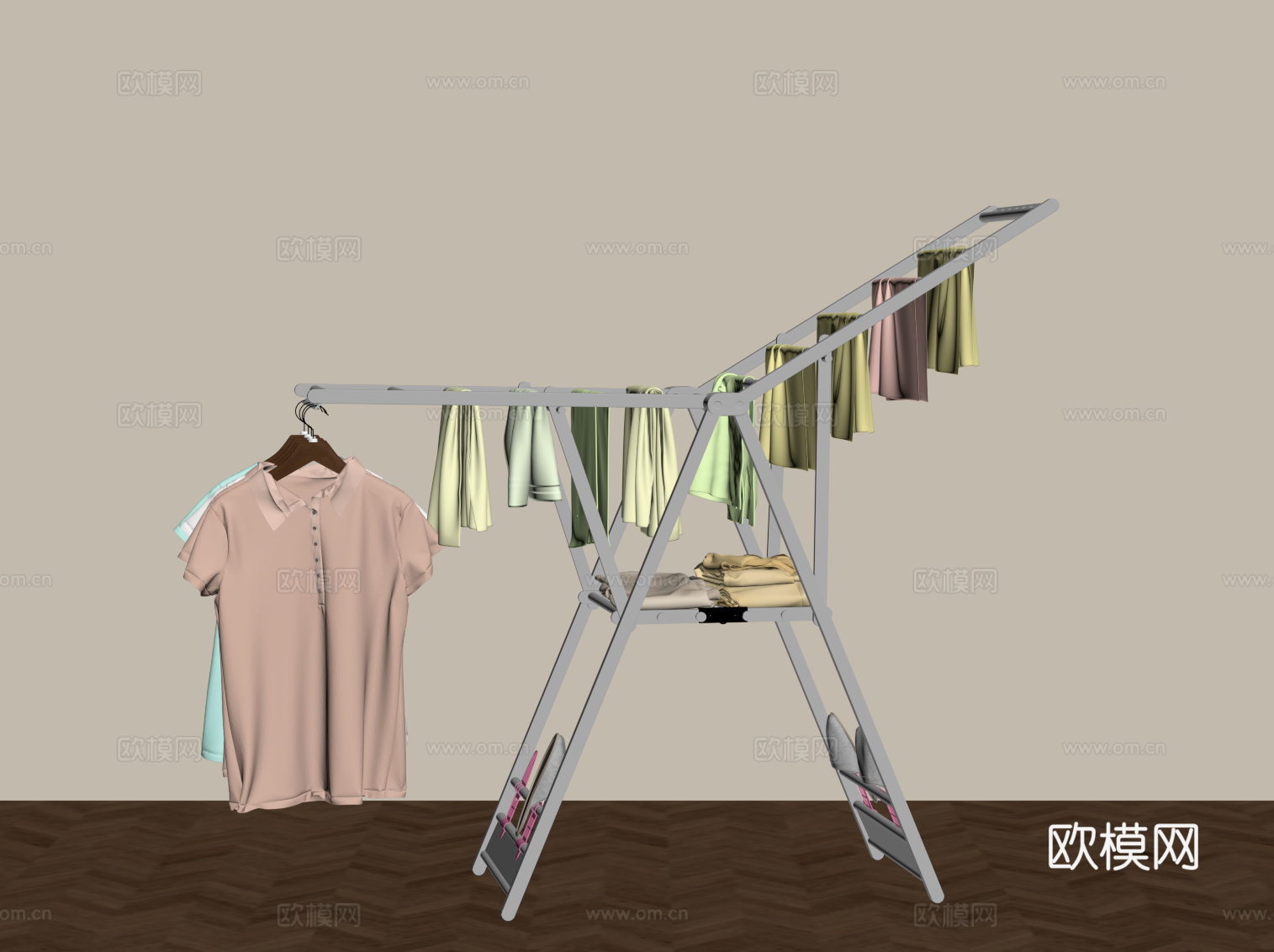 现代晾衣架 不锈钢晾衣架su模型