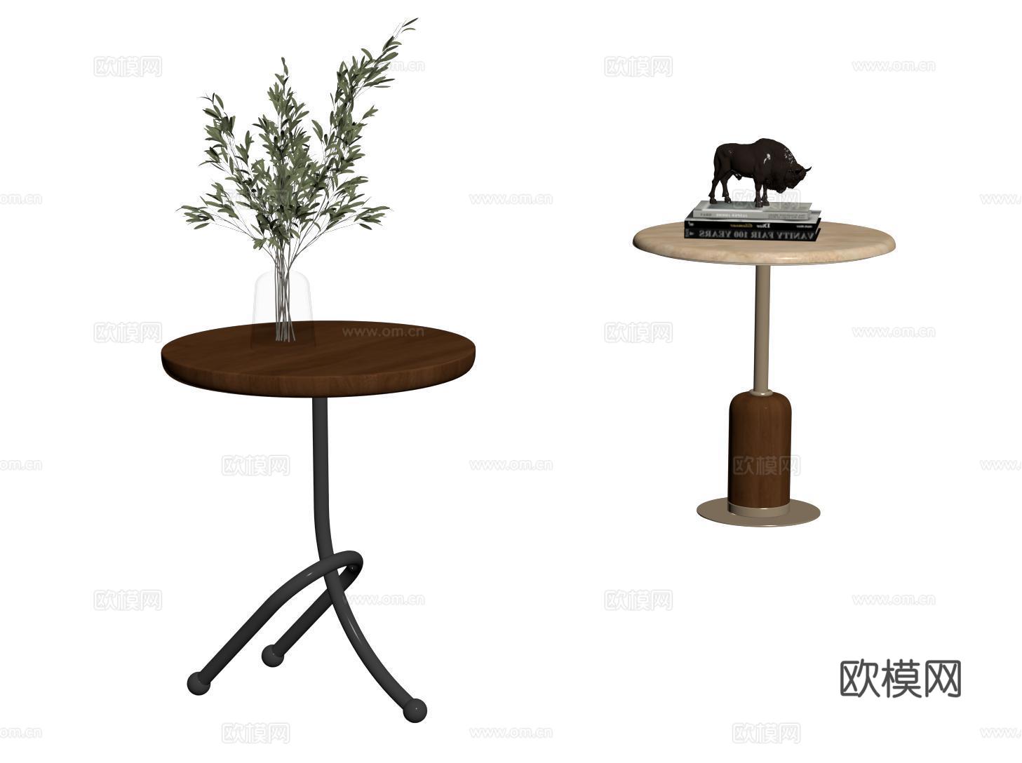 现代轻奢边几 中古小圆几 角几 金属小茶几 沙发边几su模型