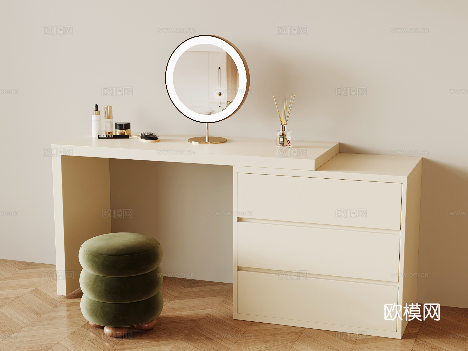 现代奶油梳妆台 法式中古梳妆台su模型