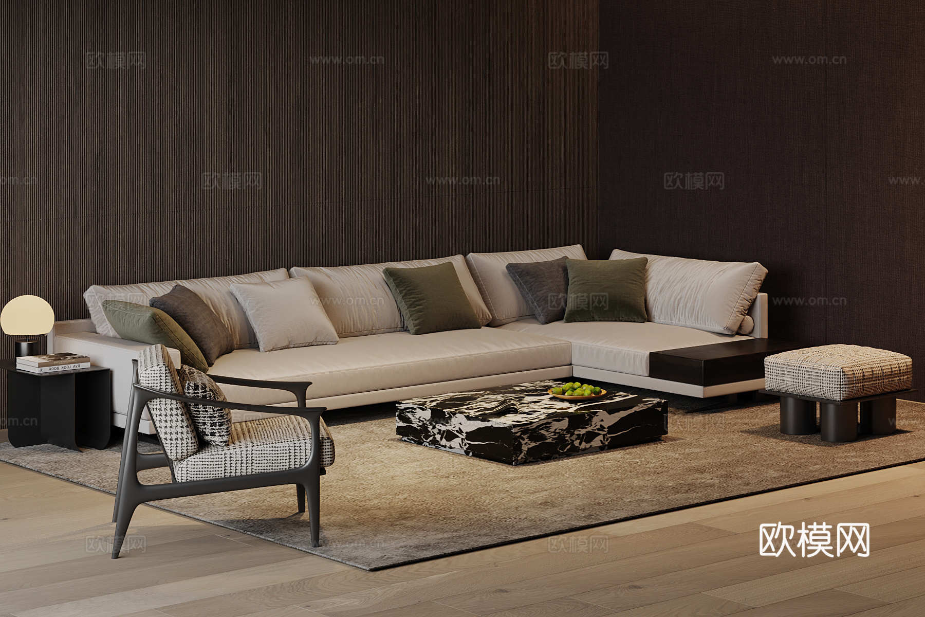 现代意式沙发 沙发茶几组合su模型
