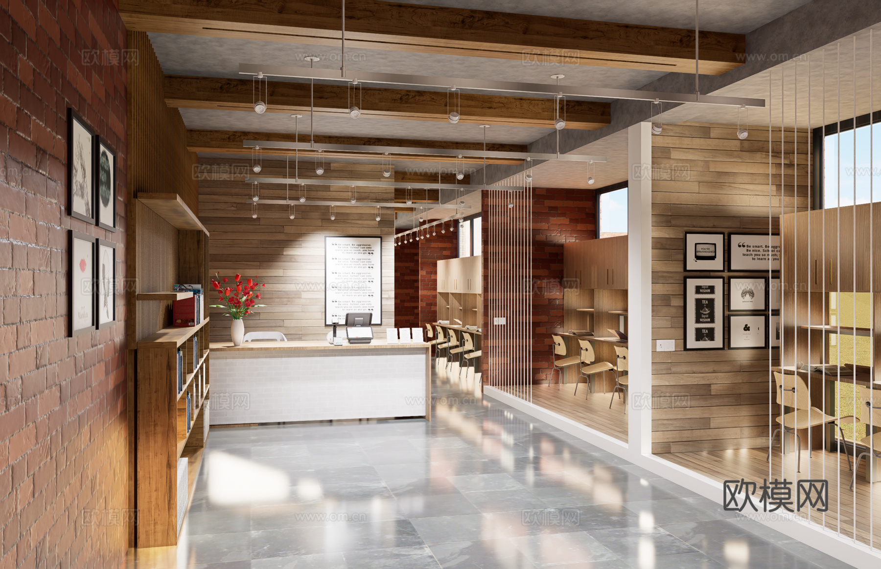 现代简约自习室 自修室 学习空间su模型