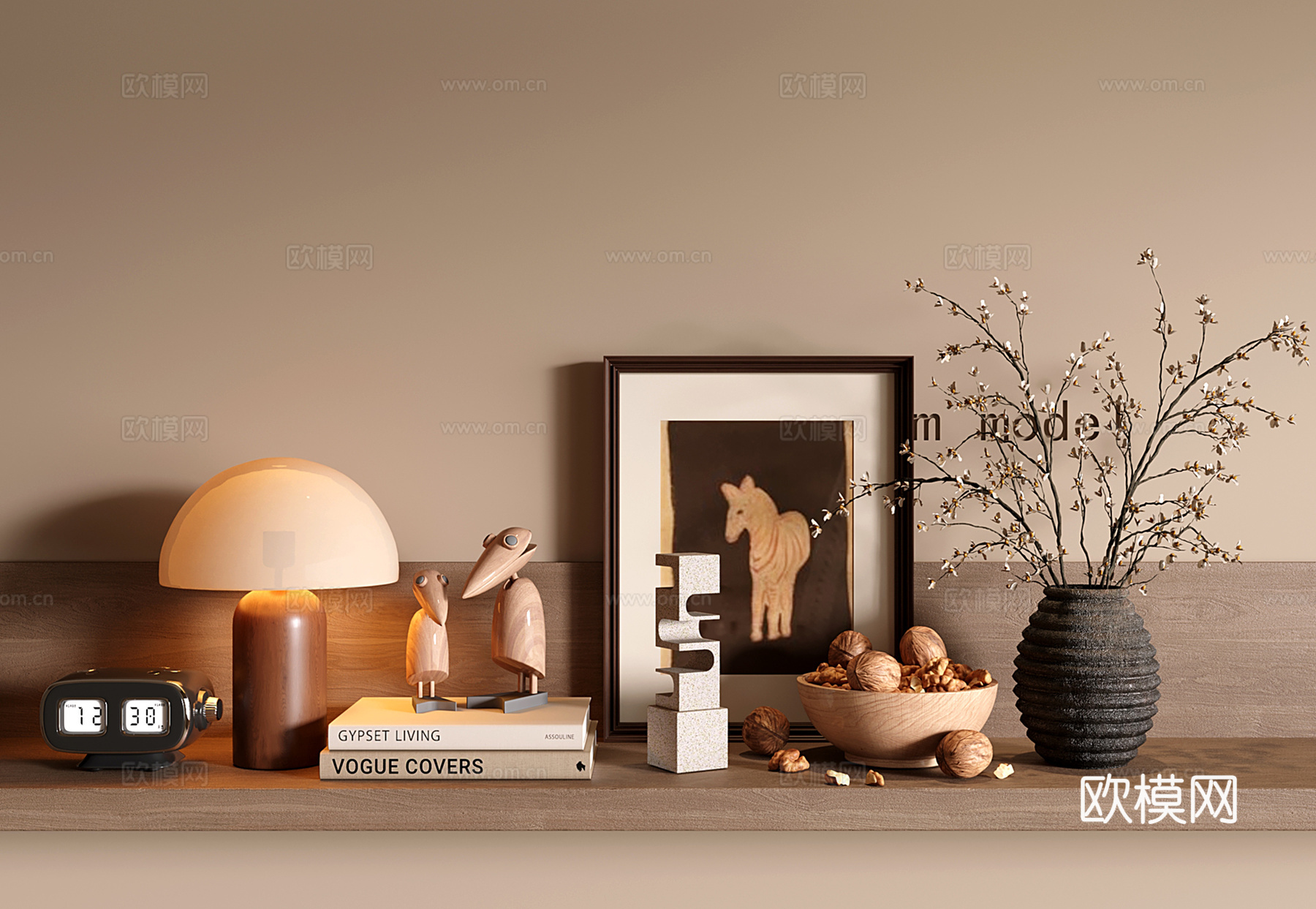 中古装饰品摆件组合 花瓶花艺 书籍 装饰画 台灯su模型
