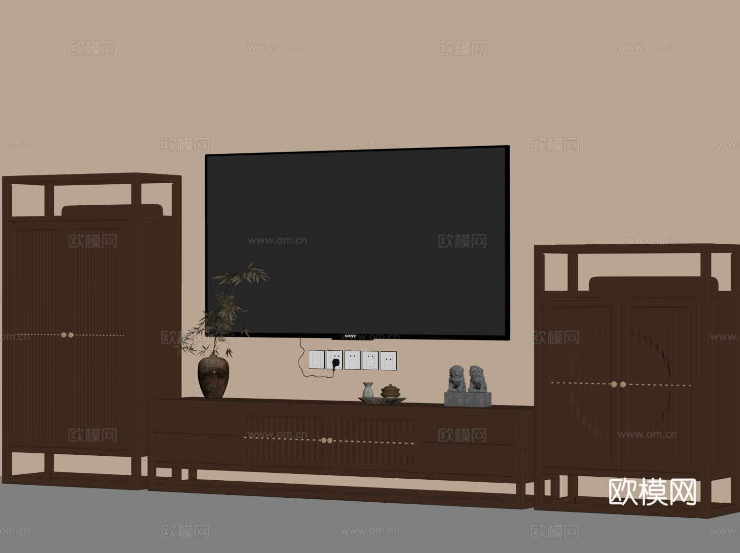 新中式电视柜su模型