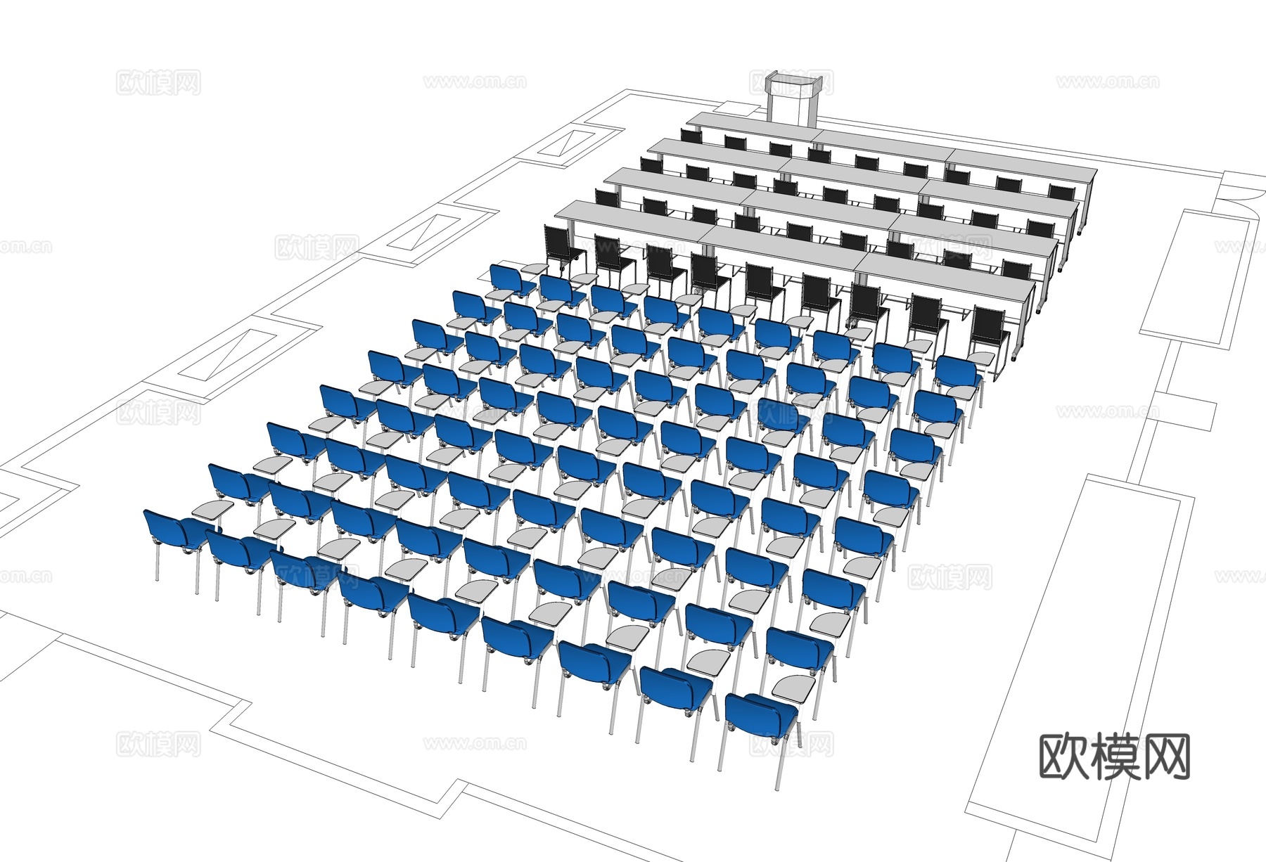 培训桌 培训椅 办公家具 演讲台su模型