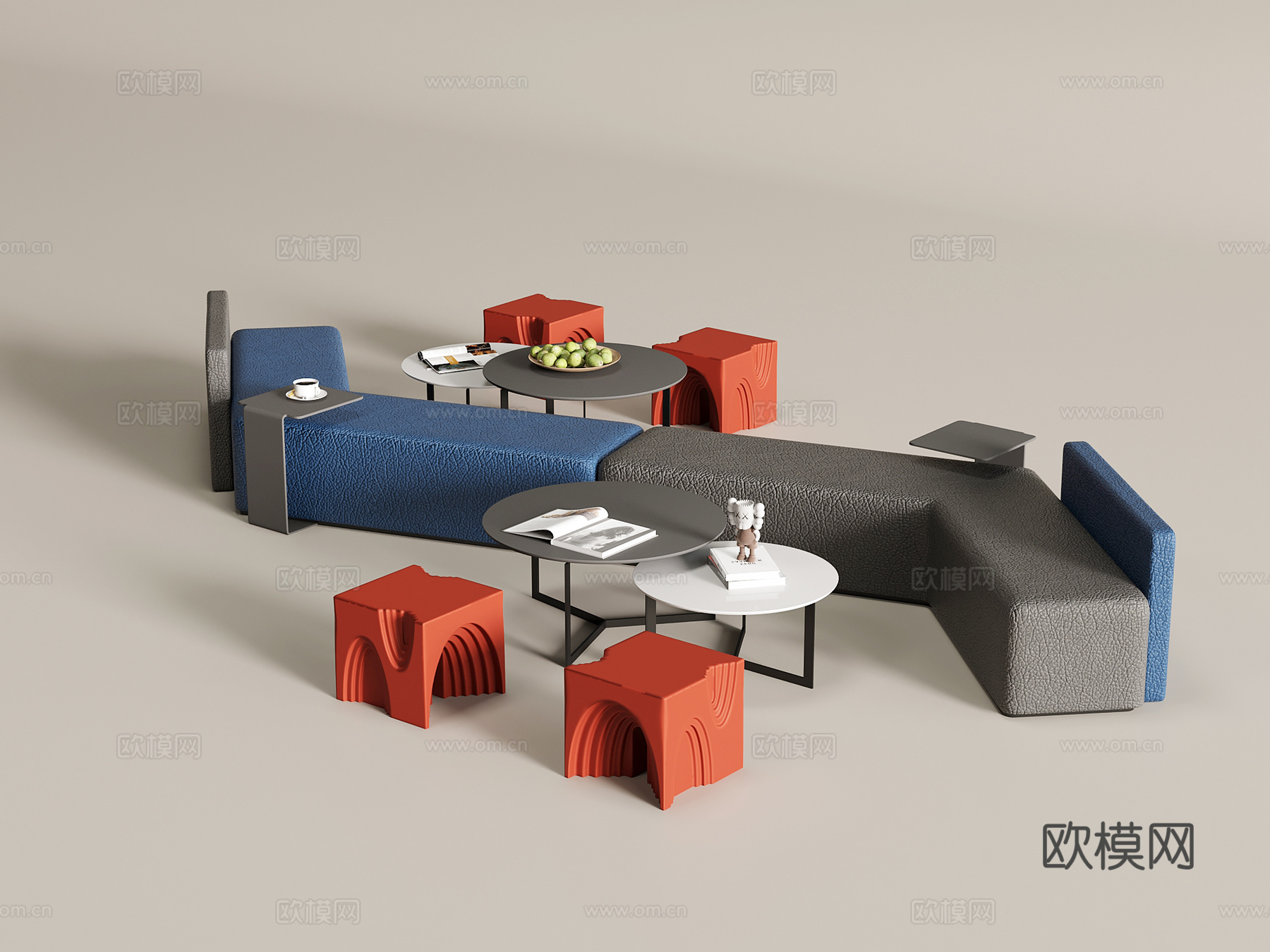 现代卡座 休闲桌椅3d模型下载