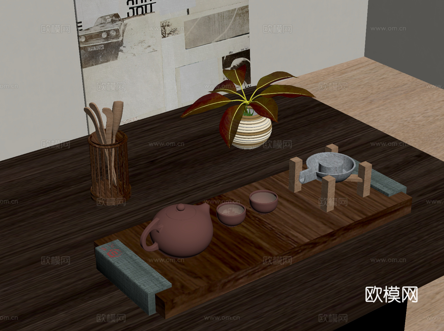 新中式摆件 茶杯茶壶 茶具su模型