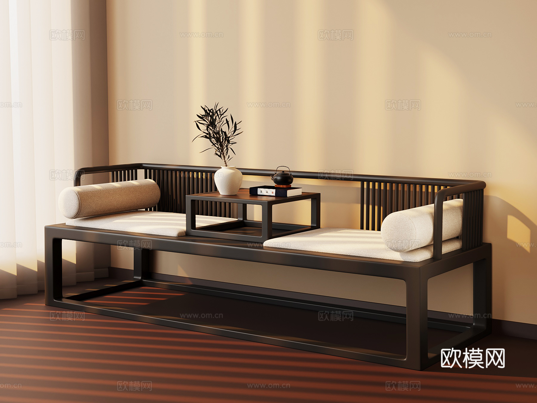 新中式罗汉床su模型