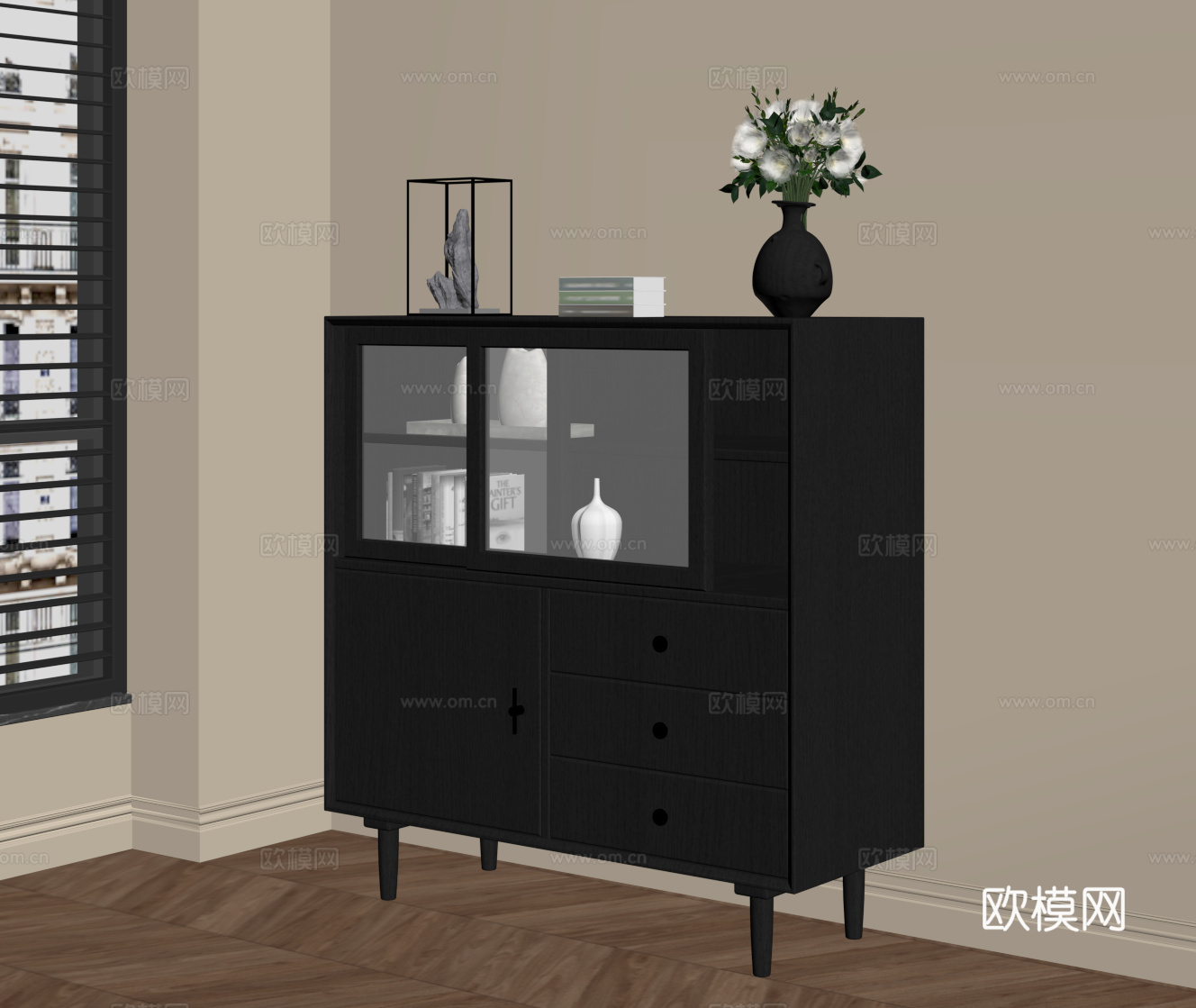 法式复古餐边柜 边柜 储物柜su模型