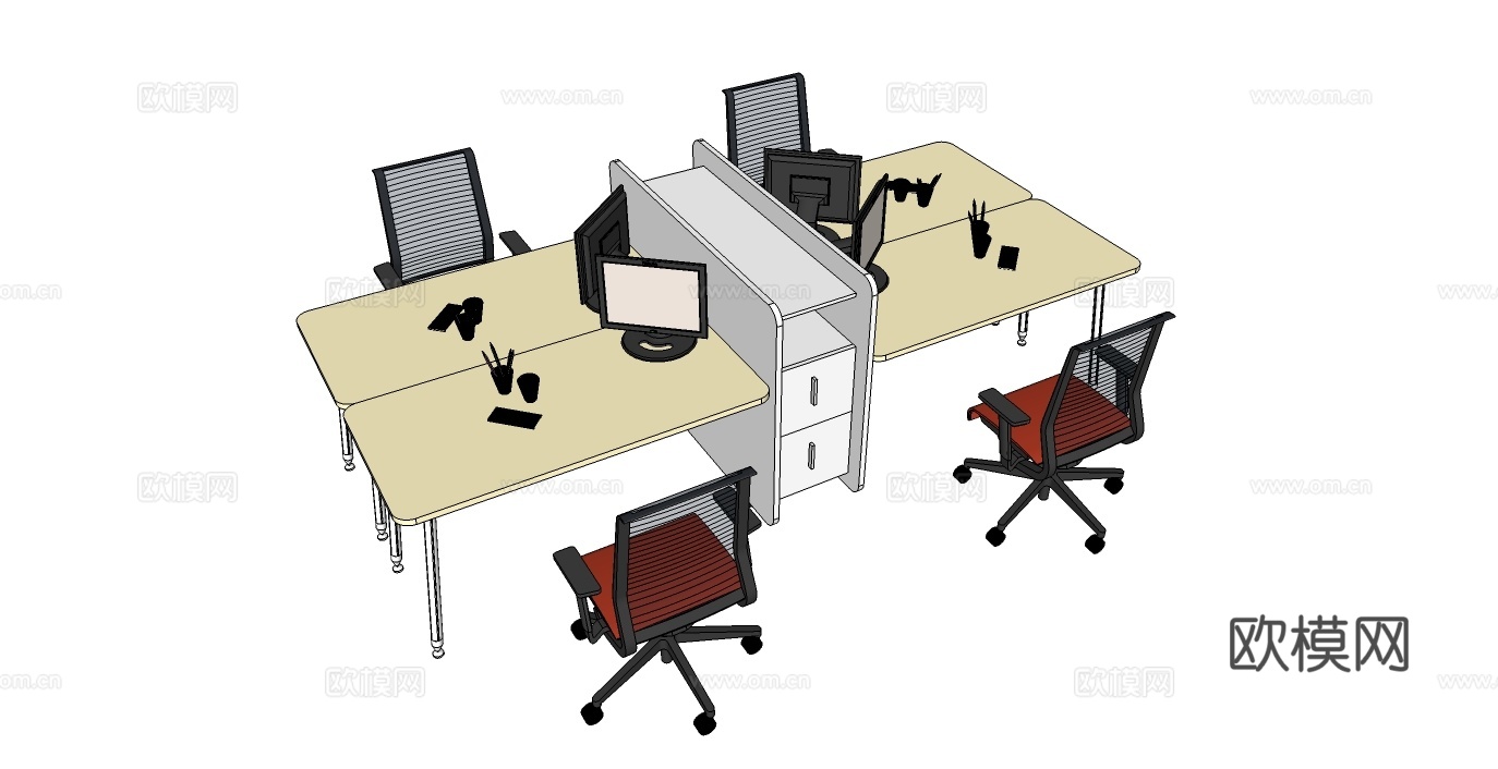 办公桌 办公椅 文件柜 员工办公桌su模型
