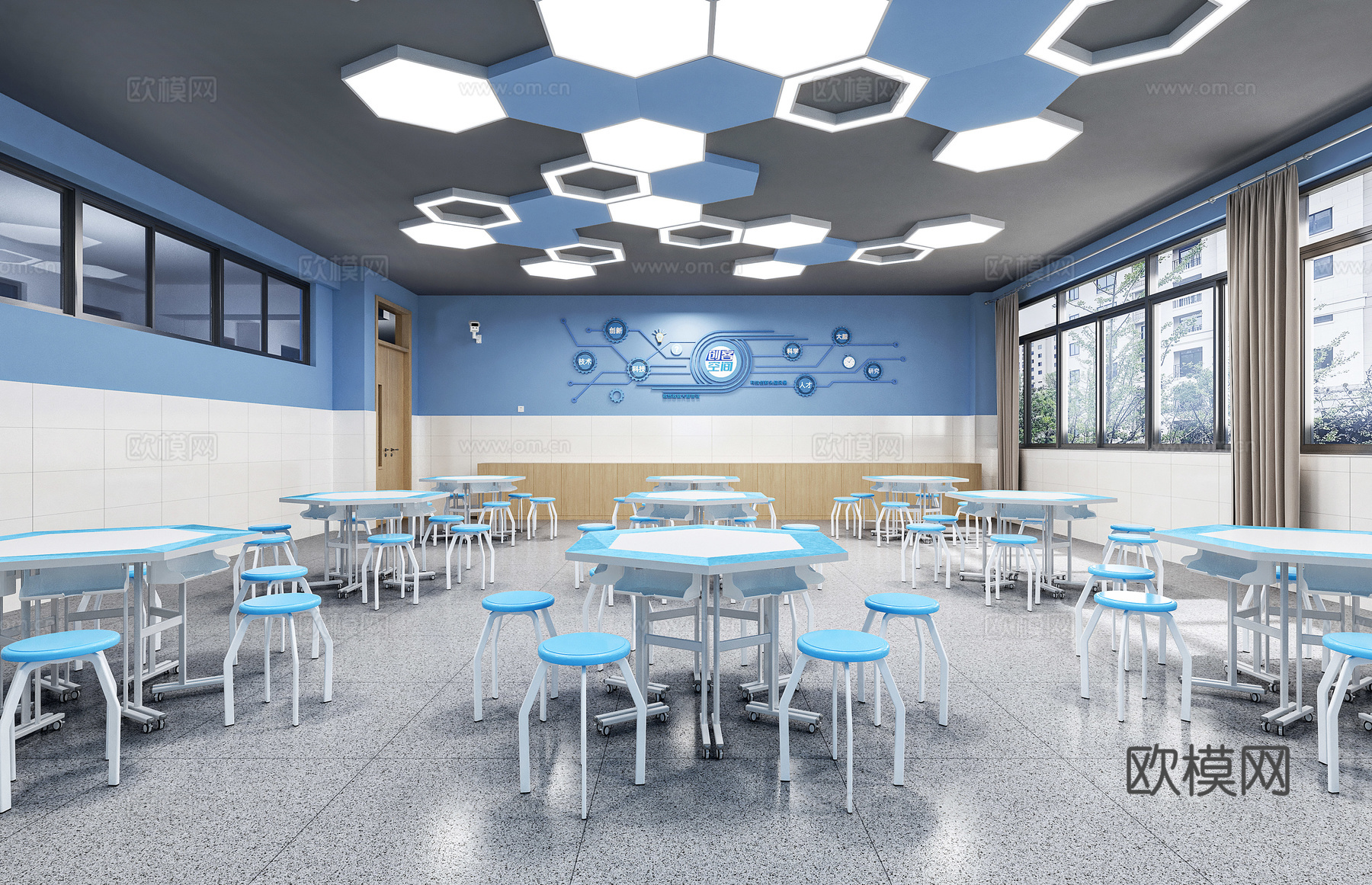 创客教室   科学教室   实验室   实验桌椅 摄像头3d模型下载（渲染图1）