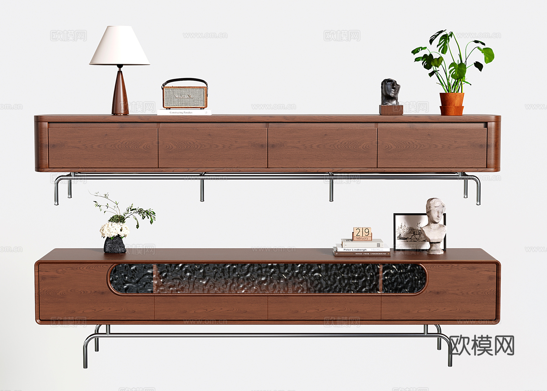 意式中古电视柜 实木电视机柜su模型