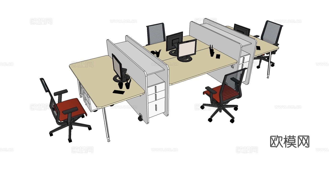 办公桌 办公椅 文件柜 员工办公桌su模型