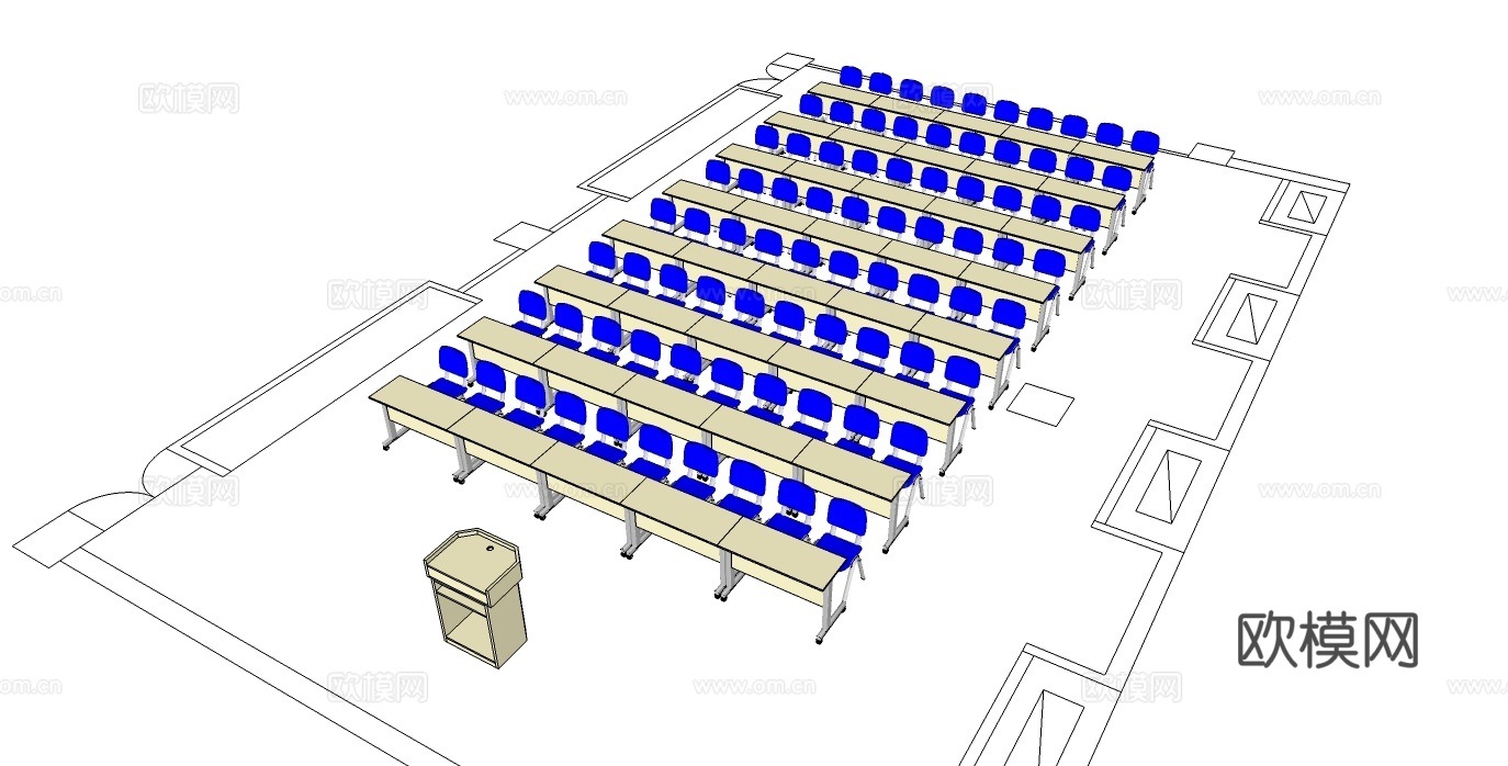 培训桌 培训椅 办公家具 演讲台su模型