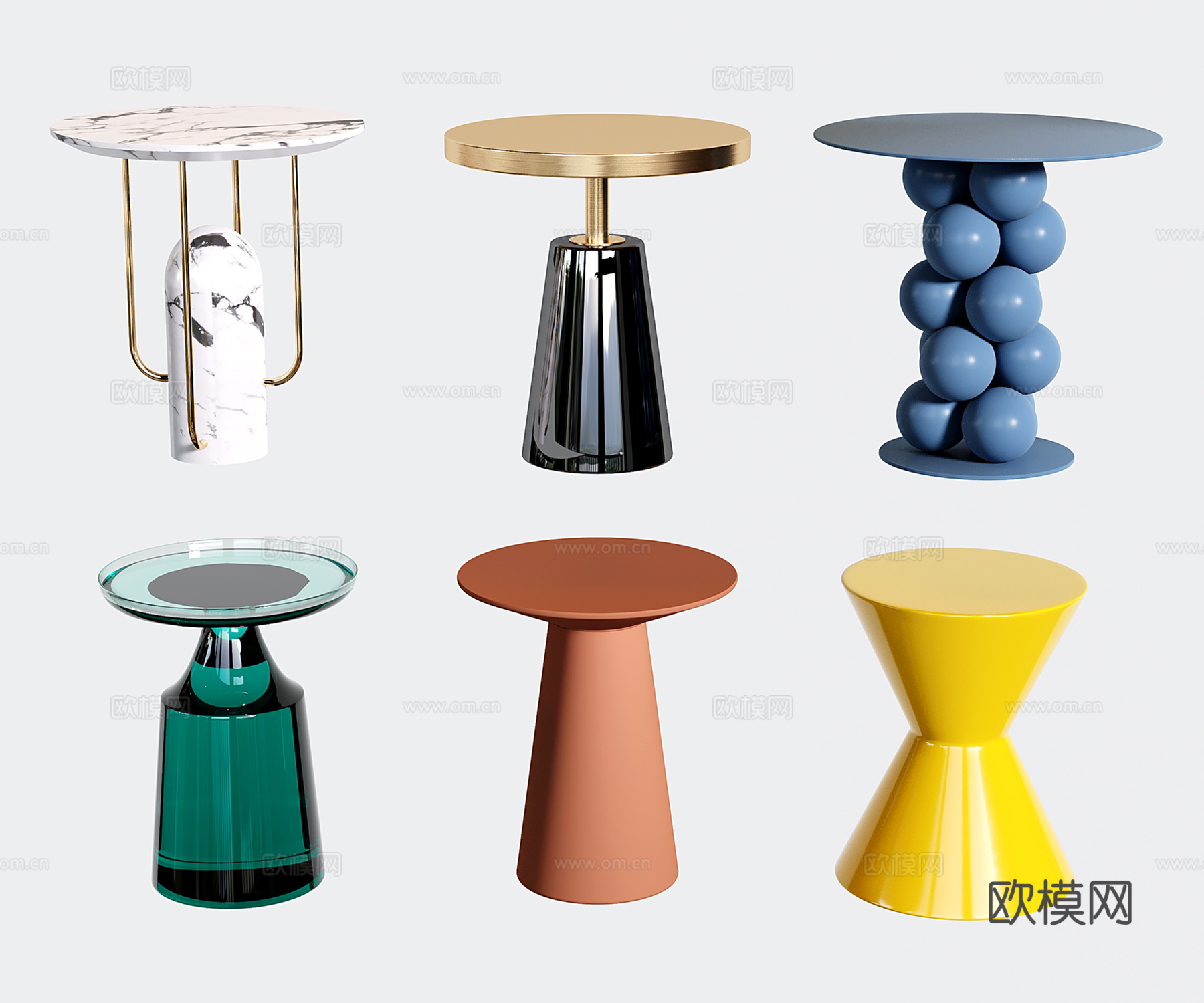 意式边几角几 轻奢小茶几 圆边几su模型