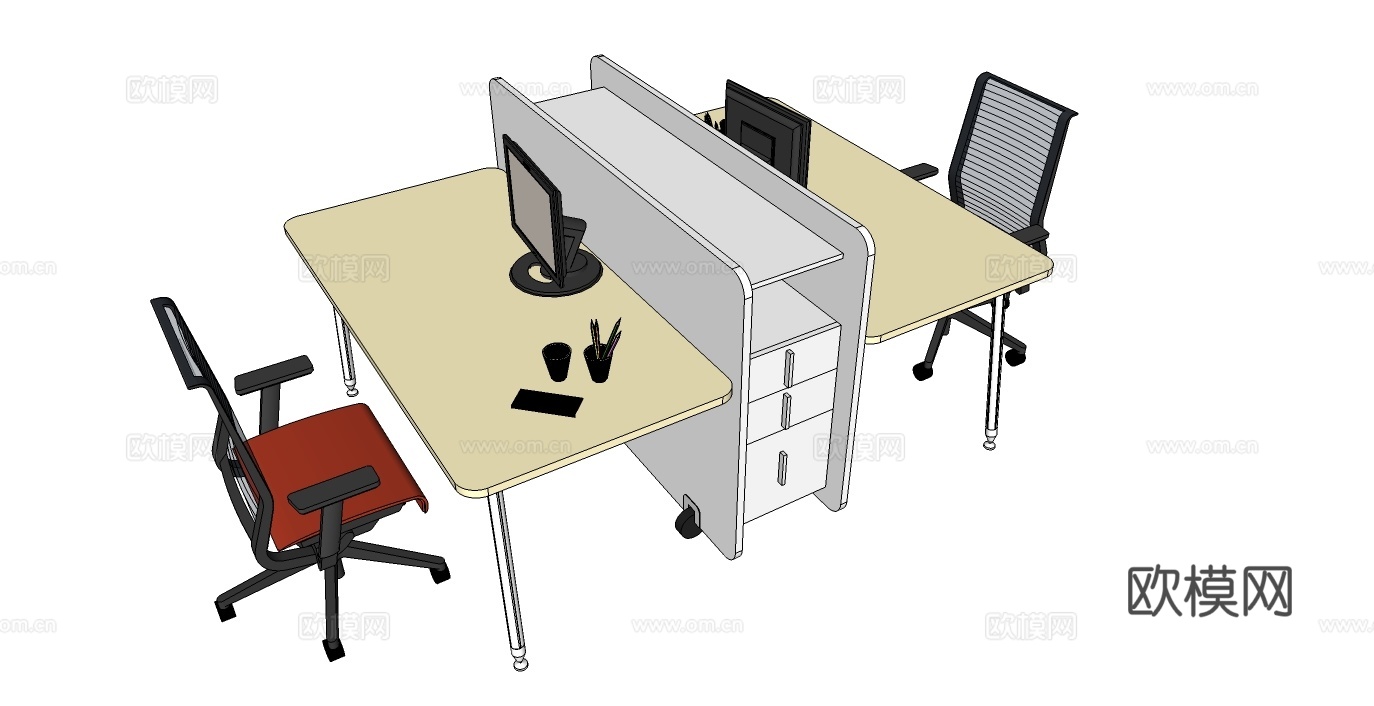 办公桌 办公椅 文件柜 员工办公桌su模型