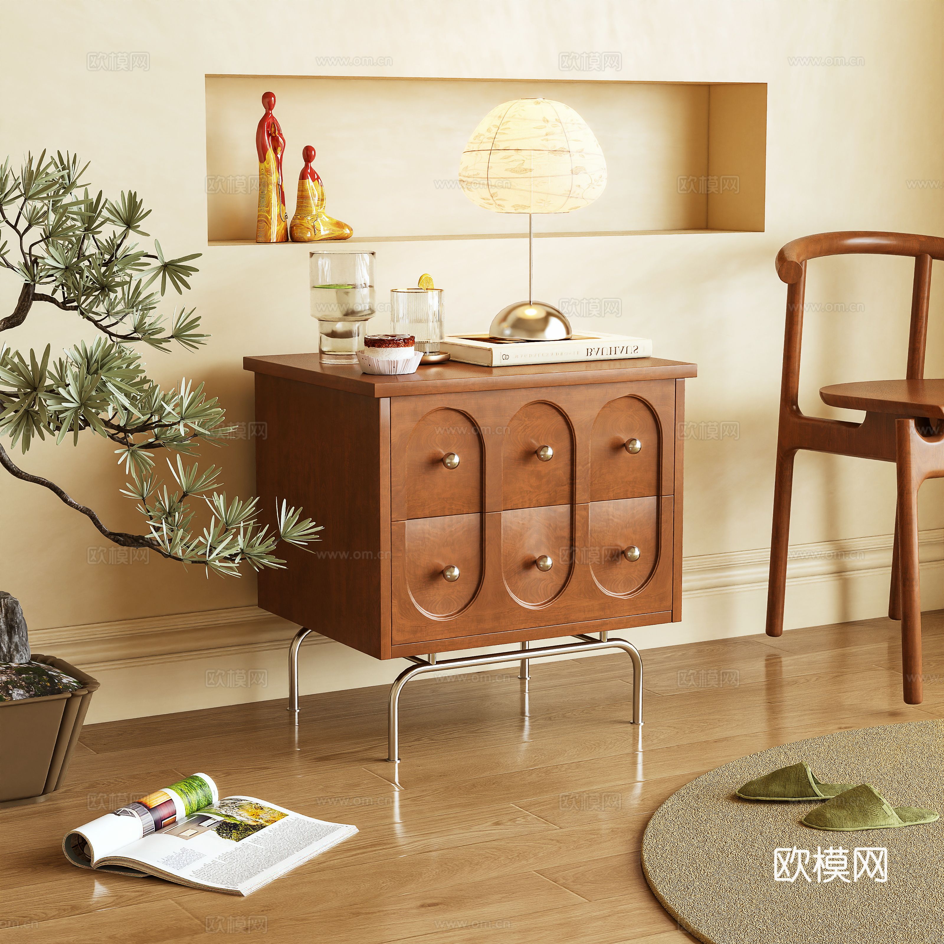 床头柜 边柜 储物柜 摆件3d模型下载