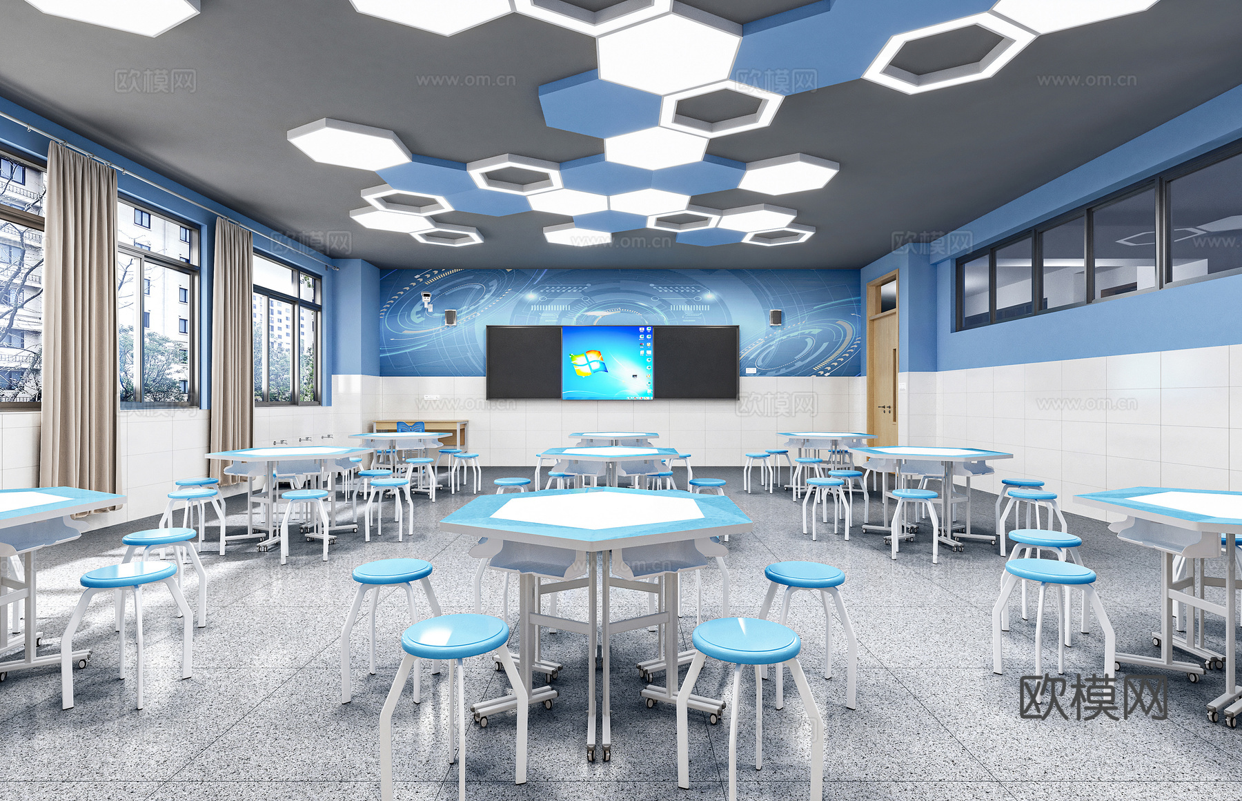 创客教室   科学教室   实验室   实验桌椅 摄像头3d模型下载（渲染图2）