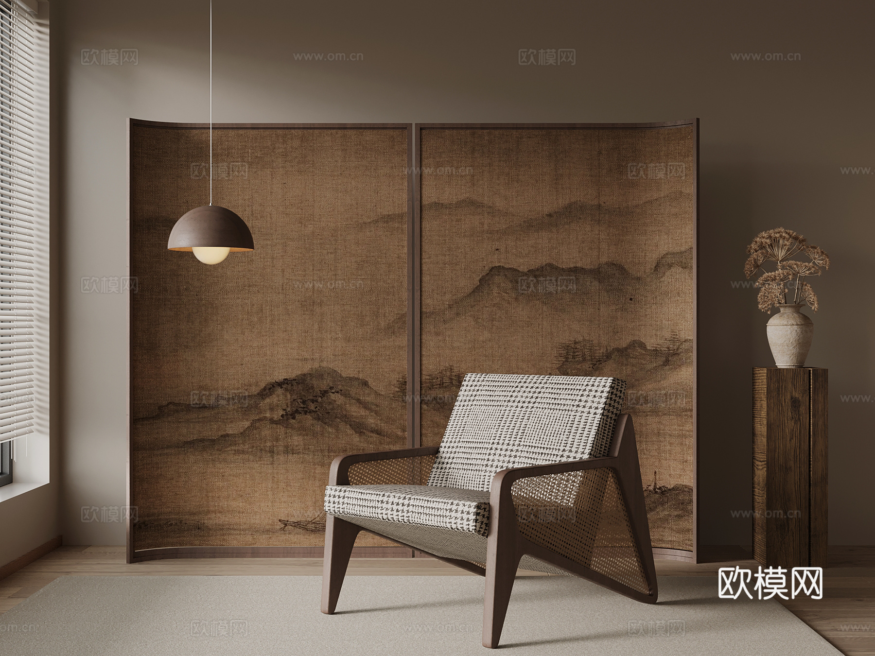 中古风休闲椅 沙发椅 屏风su模型