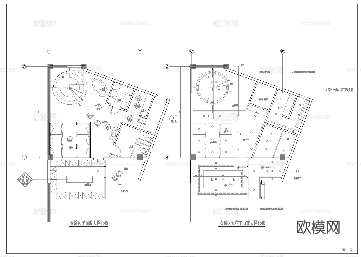 足浴spa桑拿 最新完整版施工图合集cad施工图