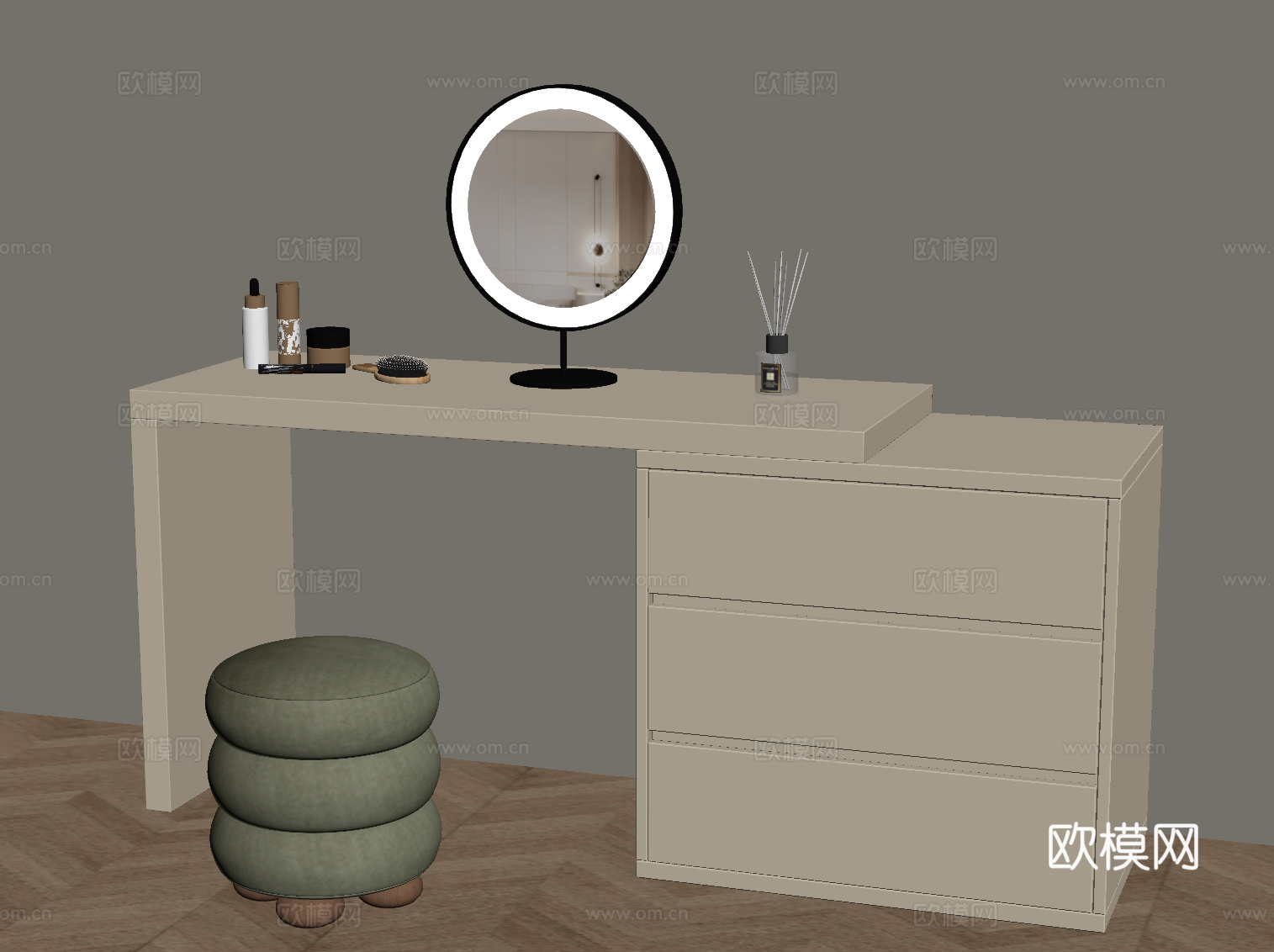 现代奶油梳妆台 法式中古梳妆台su模型
